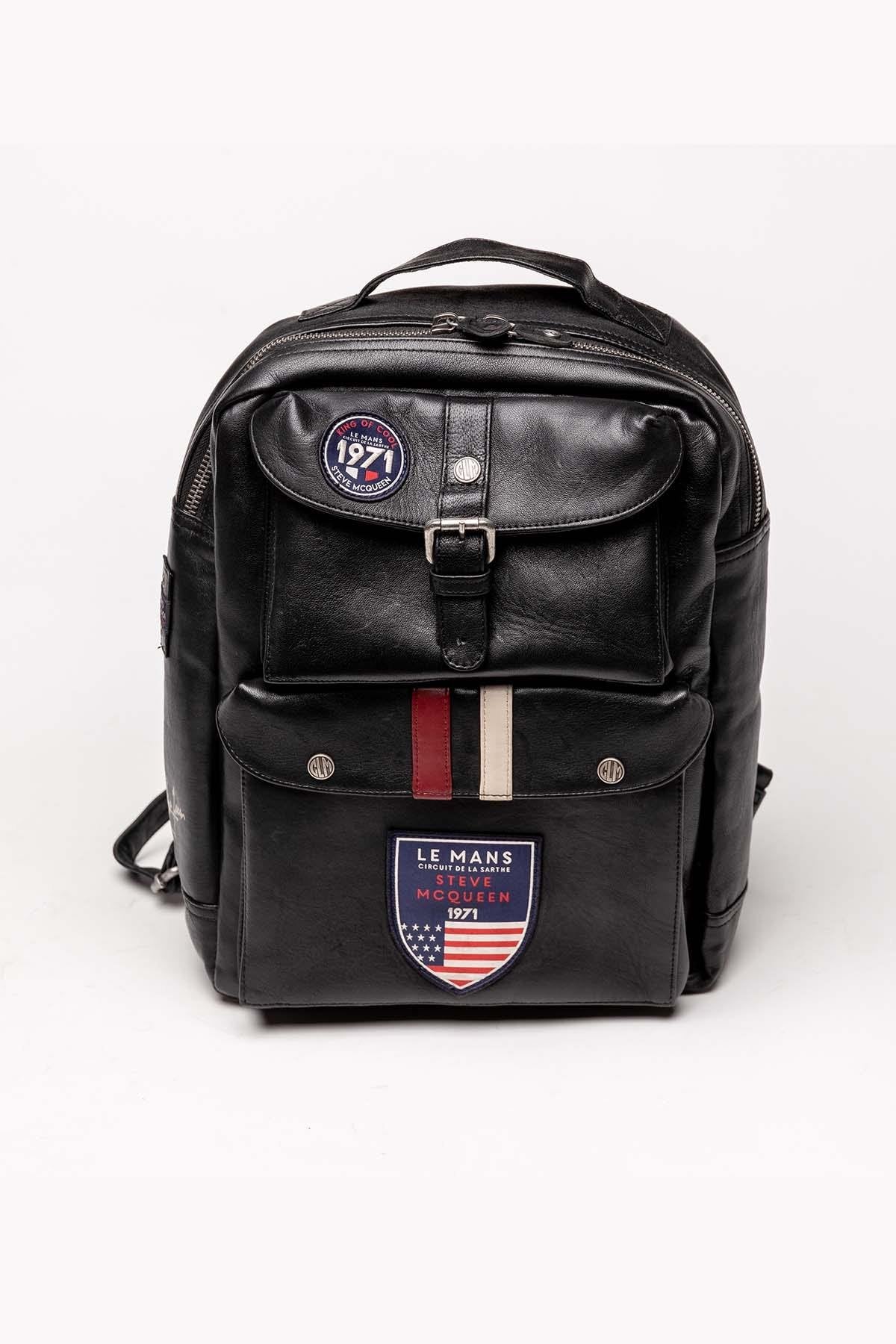 Black leather backpack for men - Image n°1