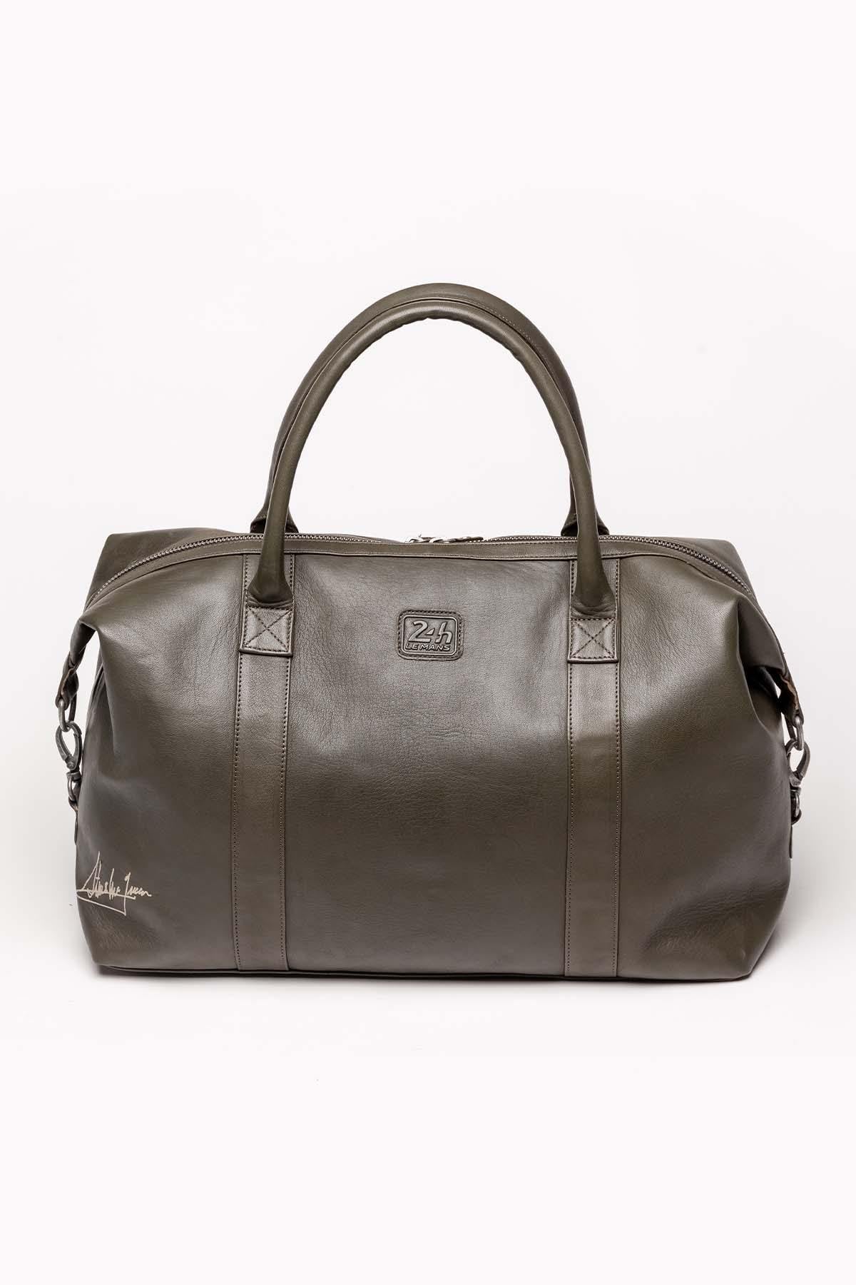 Dark khaki leather travel bag 48h format - Image n°2