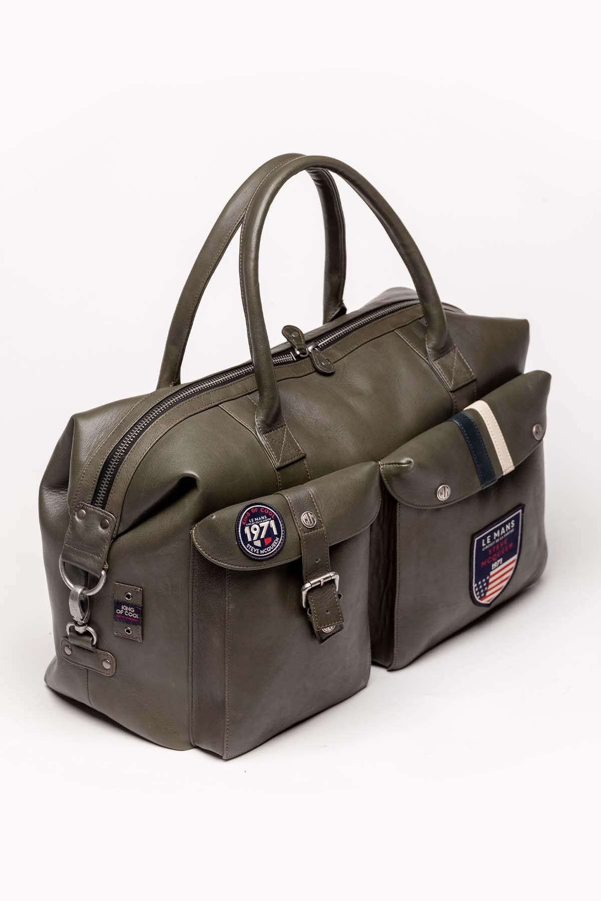 Dark khaki leather travel bag 48h format - Image n°4