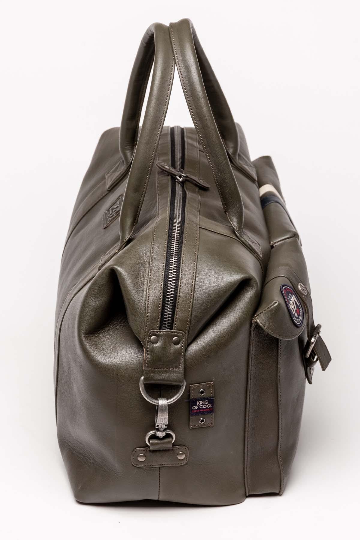 Dark khaki leather travel bag 48h format - Image n°3