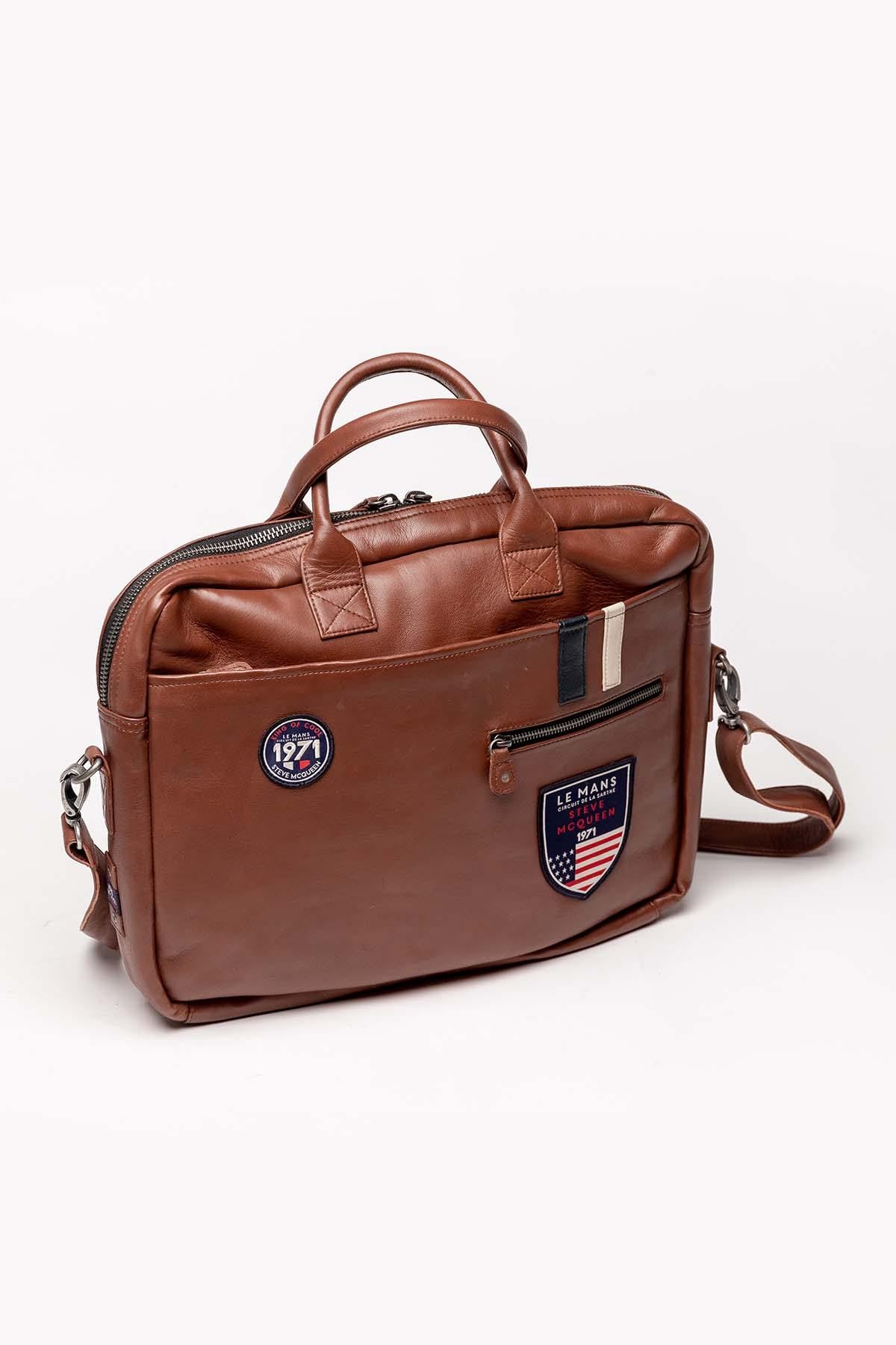 Tortoise brown leather satchel for men - Image n°4