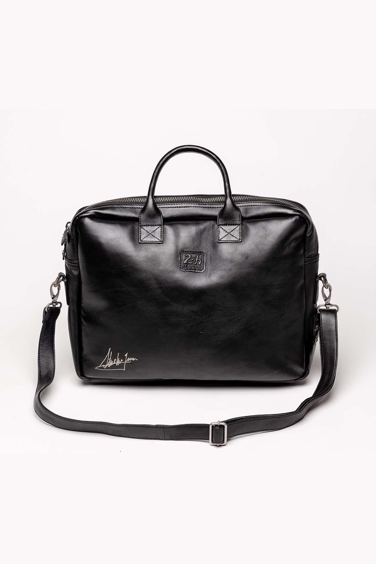 Black leather satchel for men - Image n°3