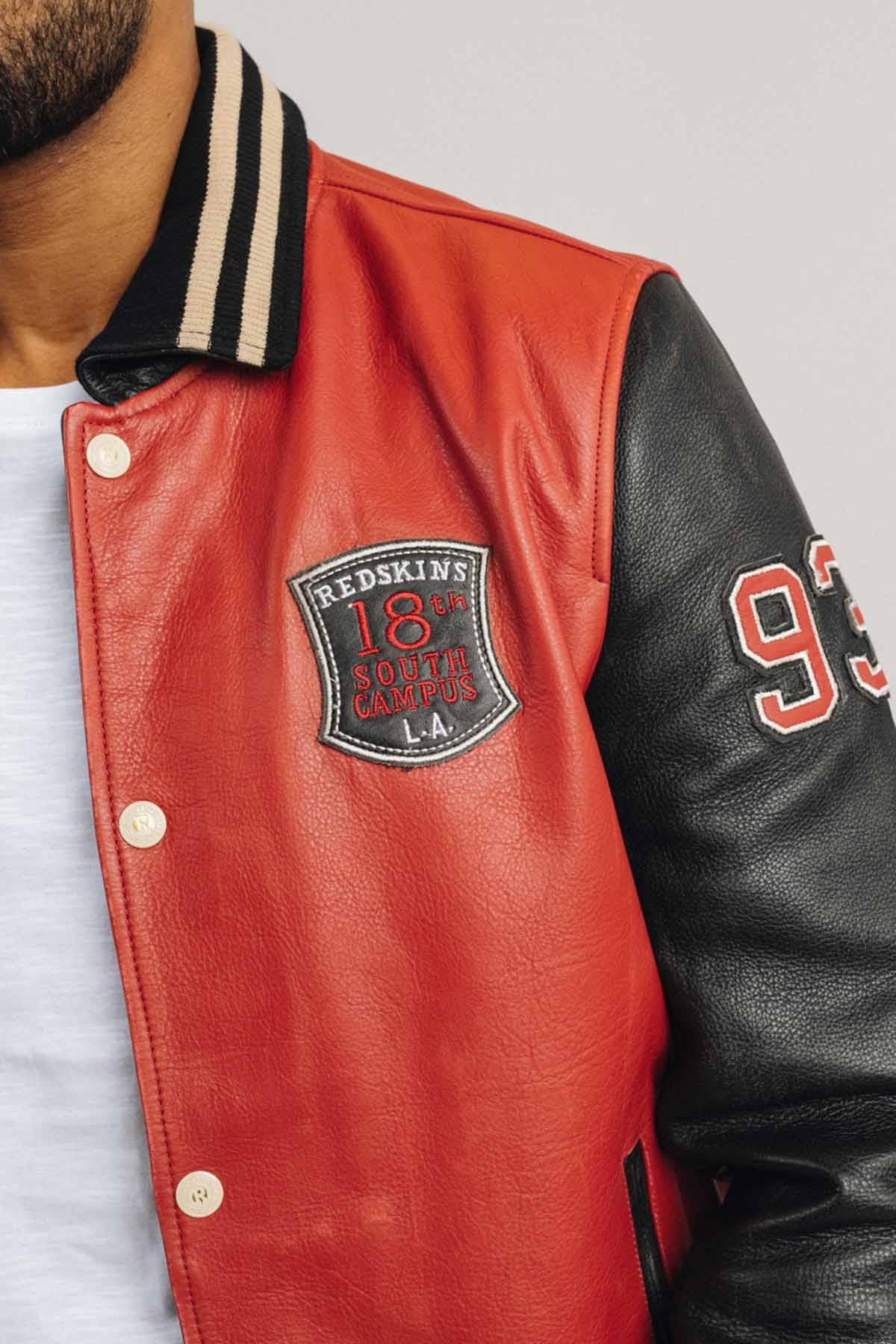 Red and black leather varsity teddy for men - Image n°9