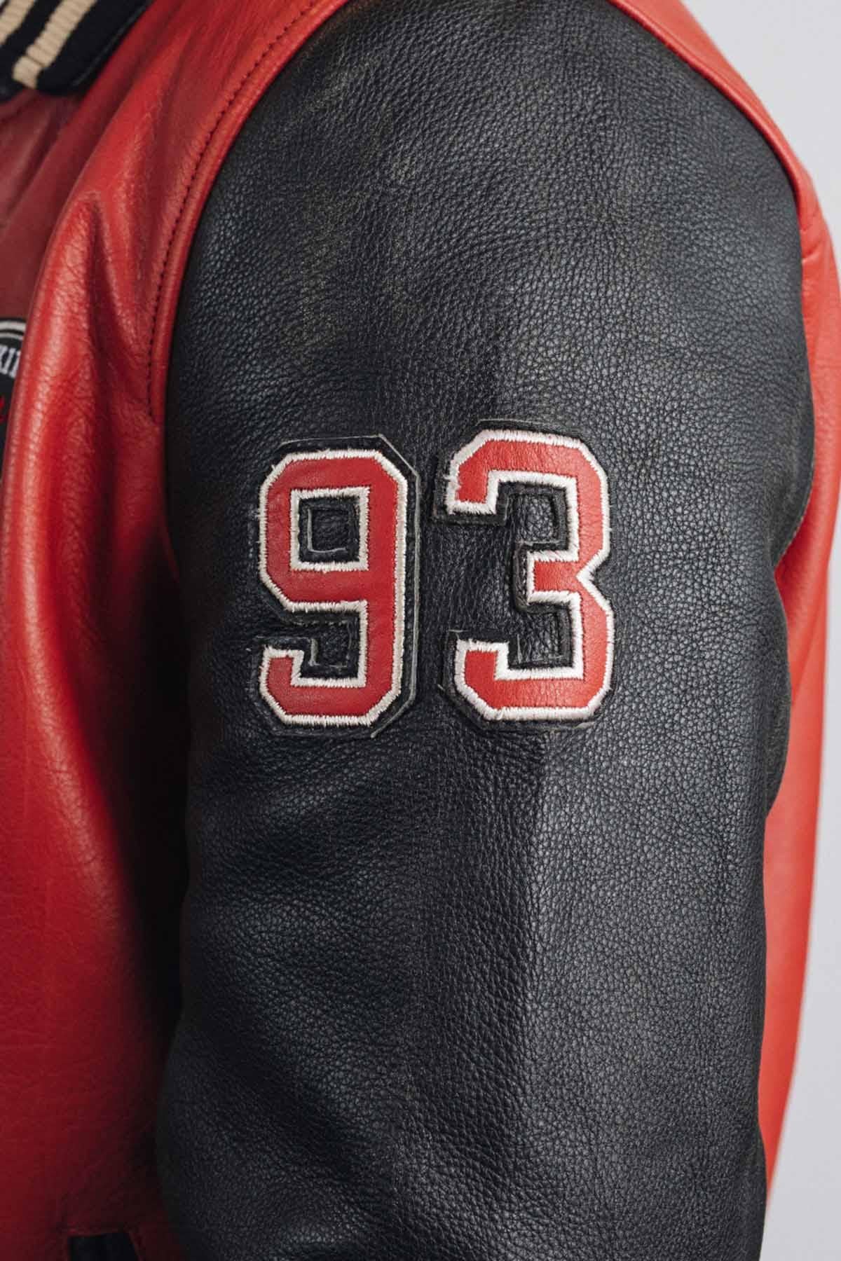 Red and black leather varsity teddy for men - Image n°5