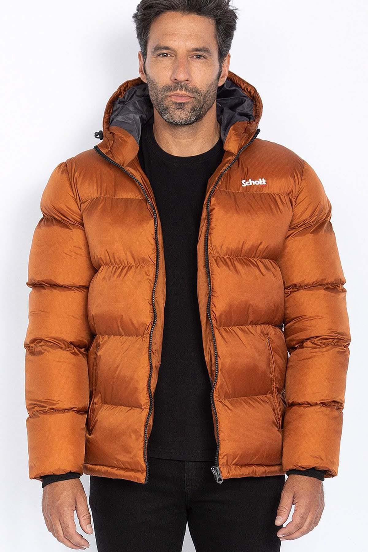 Men's rust-colored nylon down jacket - Image n°4