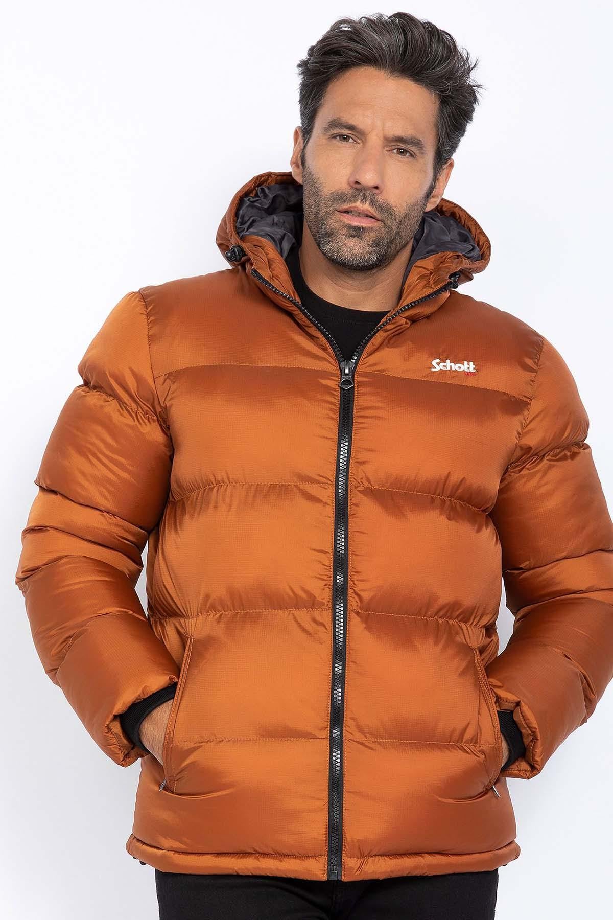 Men's rust-colored nylon down jacket - Image n°1