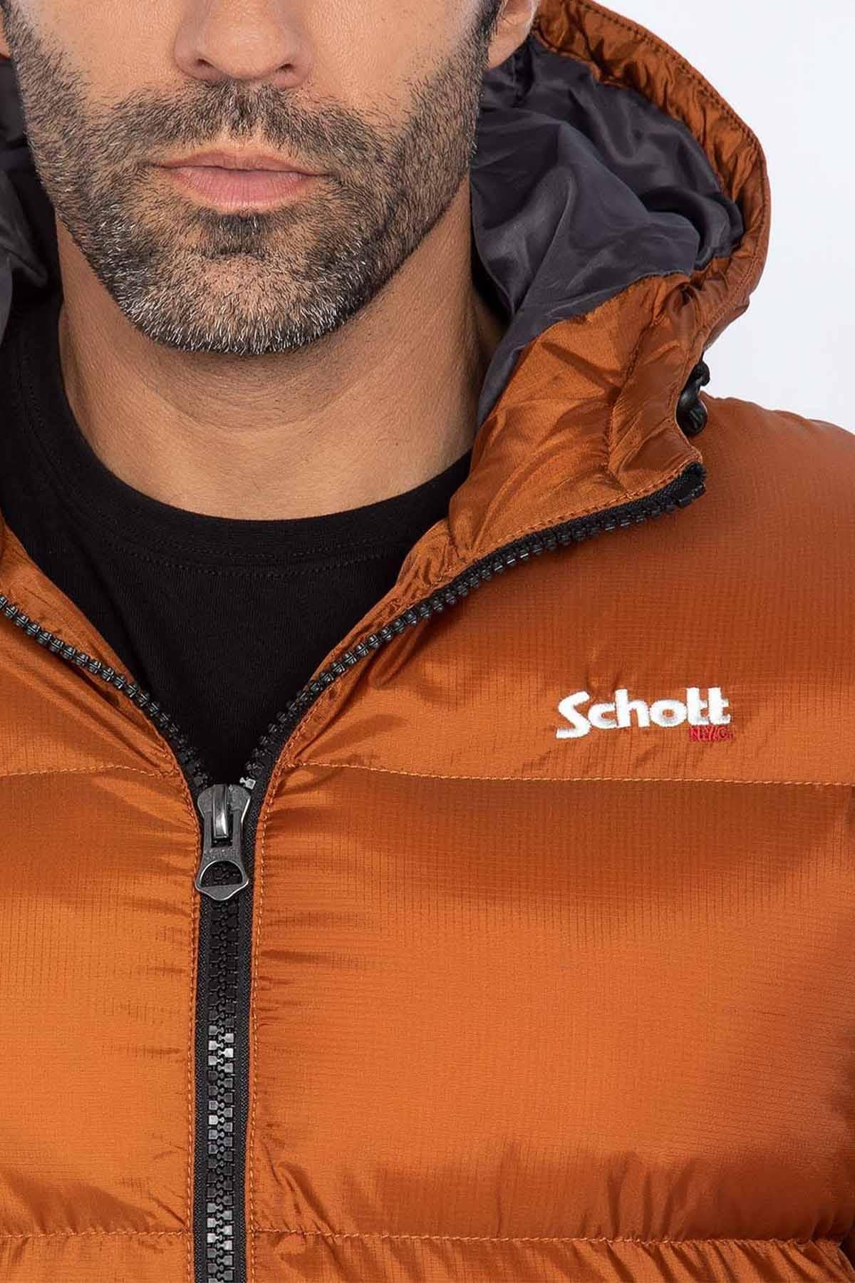 Men's rust-colored nylon down jacket - Image n°3