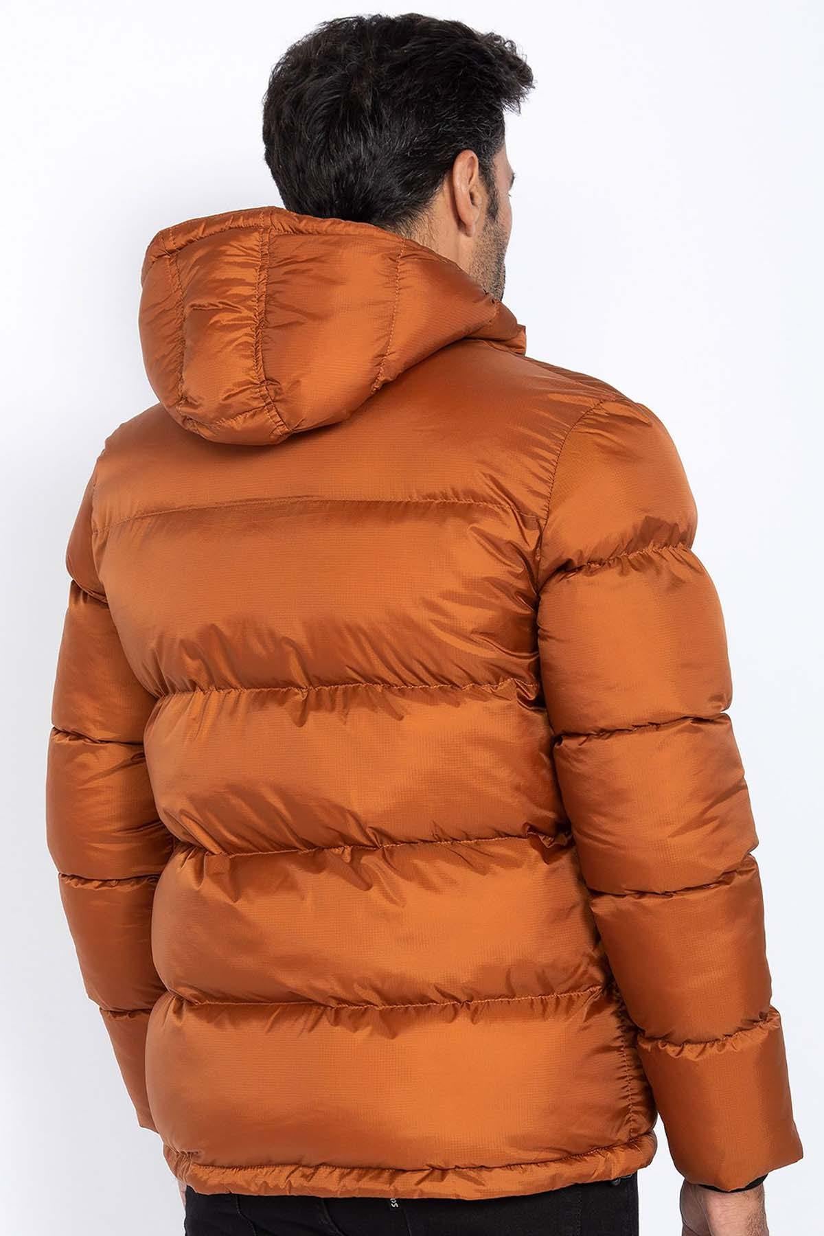 Men's rust-colored nylon down jacket - Image n°2