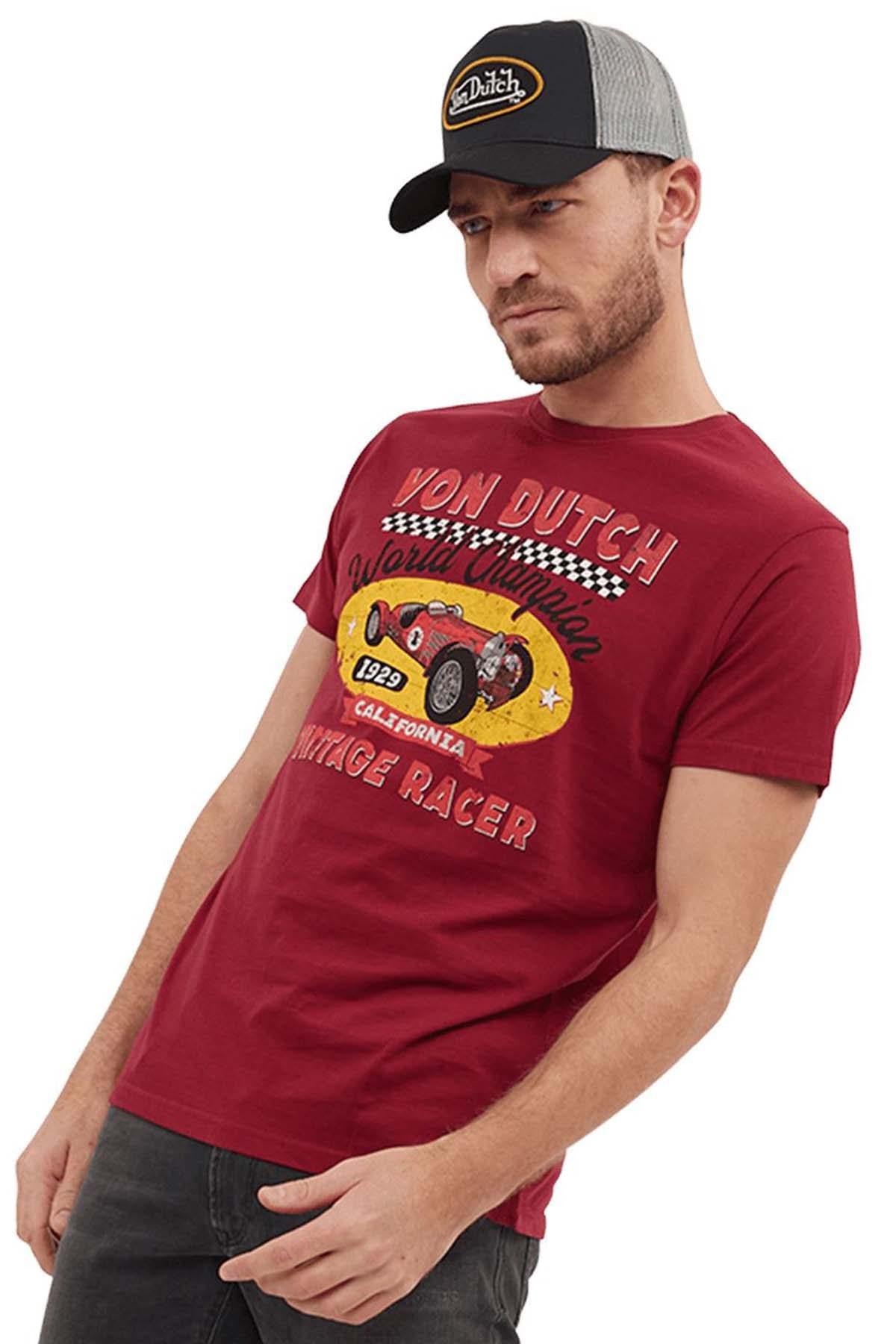 Men's dark red racing pattern t-shirt - Image n°4