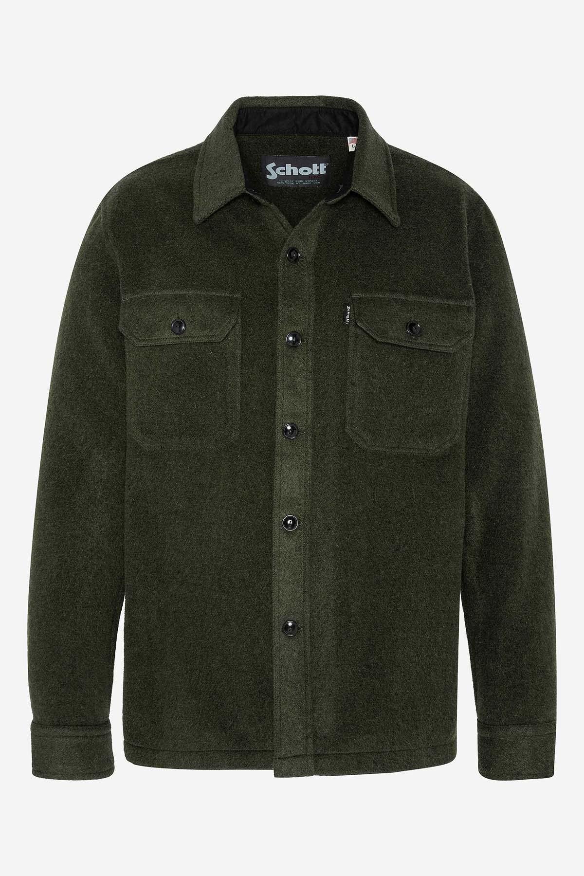 Men's dark khaki textile overshirt - Image n°1