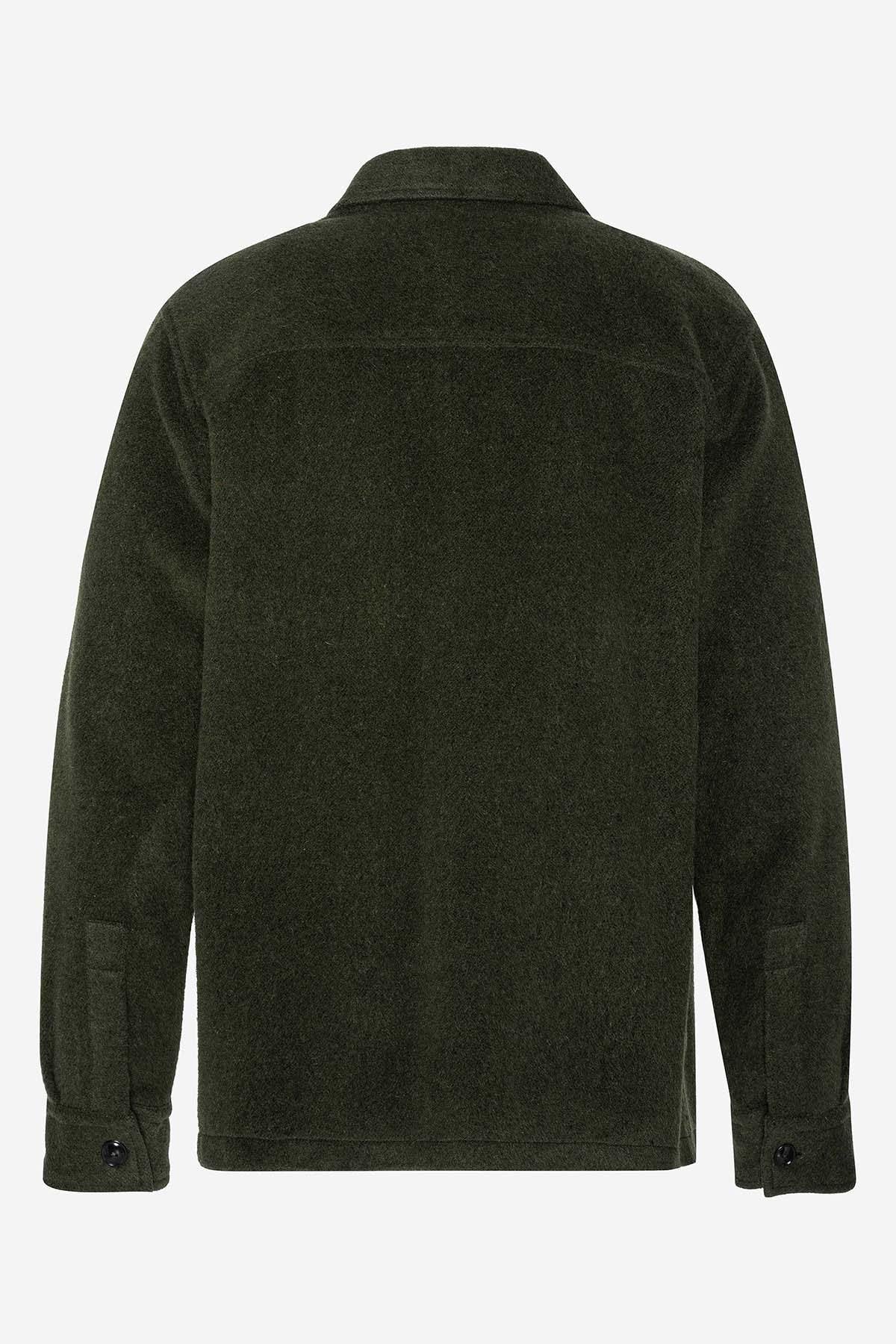 Men's dark khaki textile overshirt - Image n°2