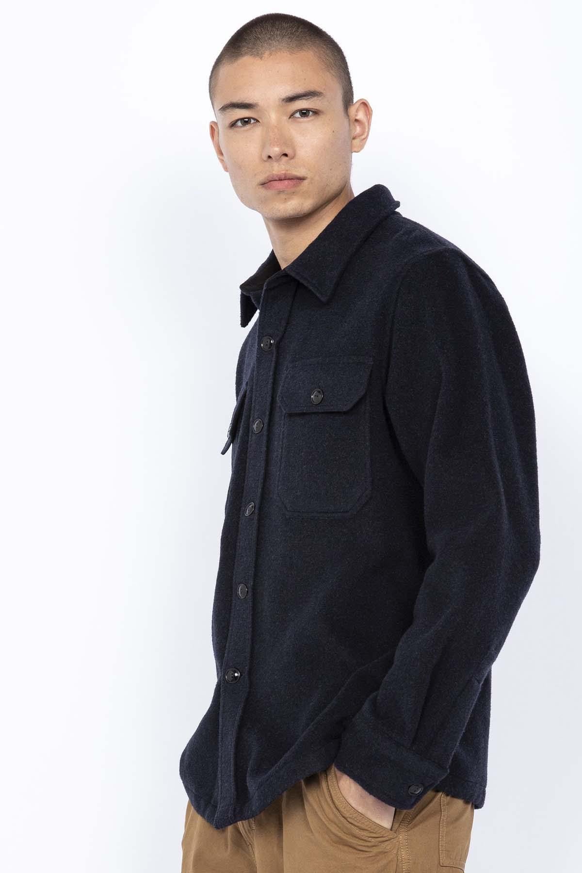 Navy blue textile overshirt for men - Image n°1