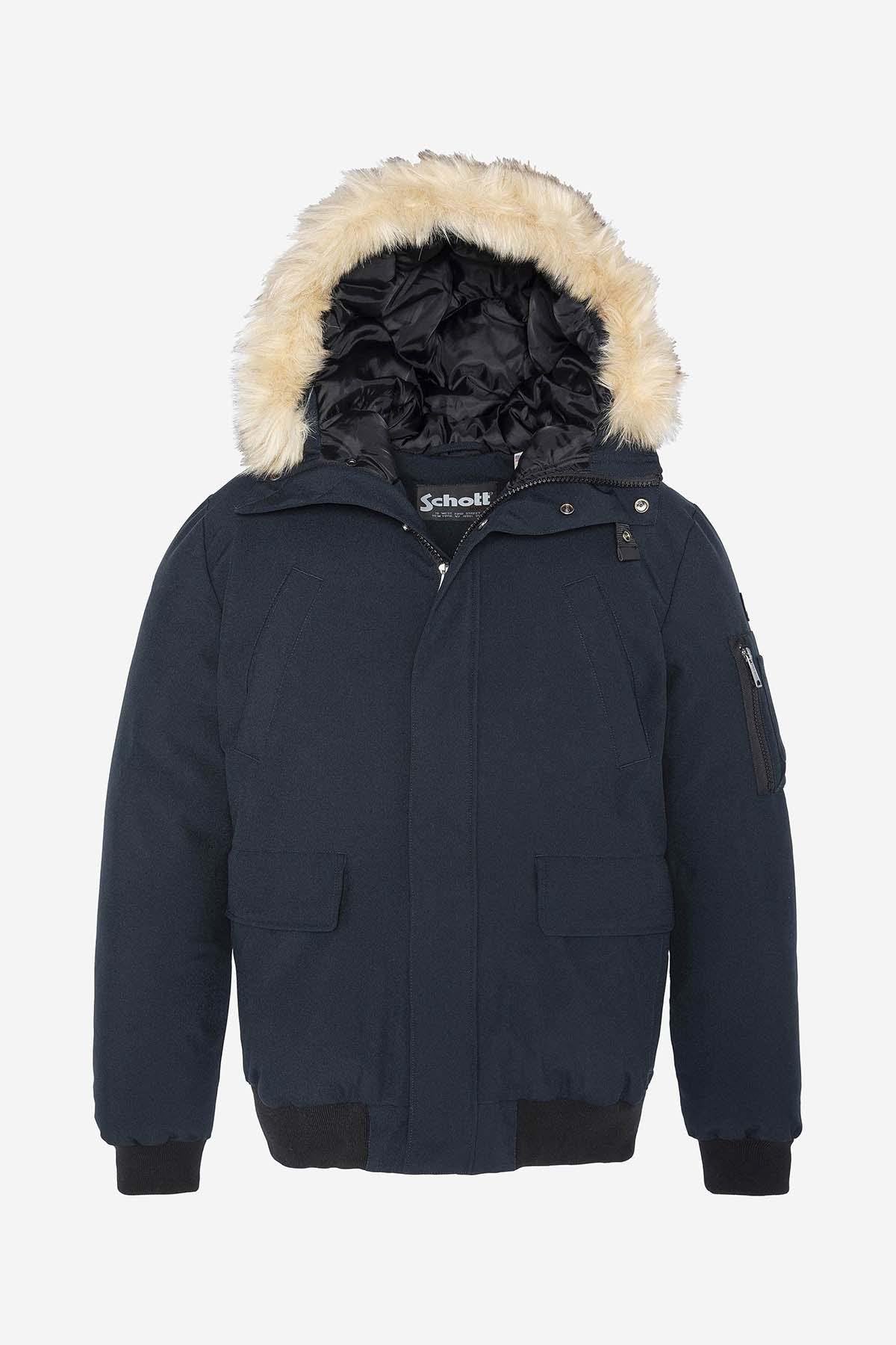 Navy blue snorkel jacket with synthetic fur - Image n°1