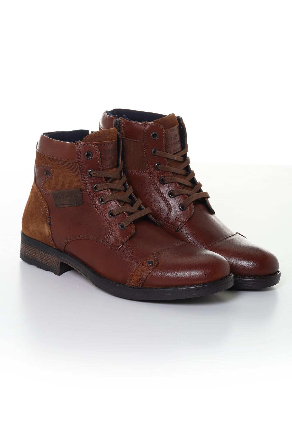 Cognac leather boots for men - Image n°1