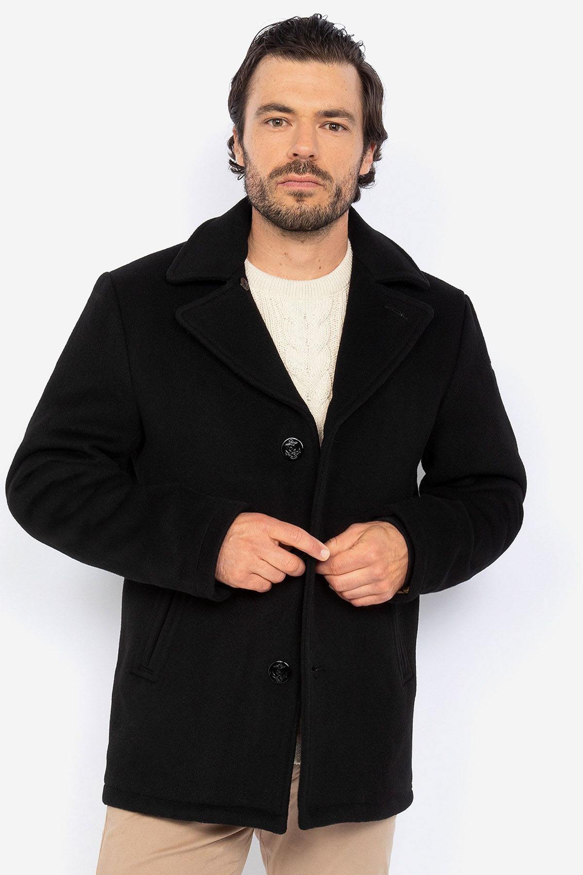 Black wool coat for men - Image n°1