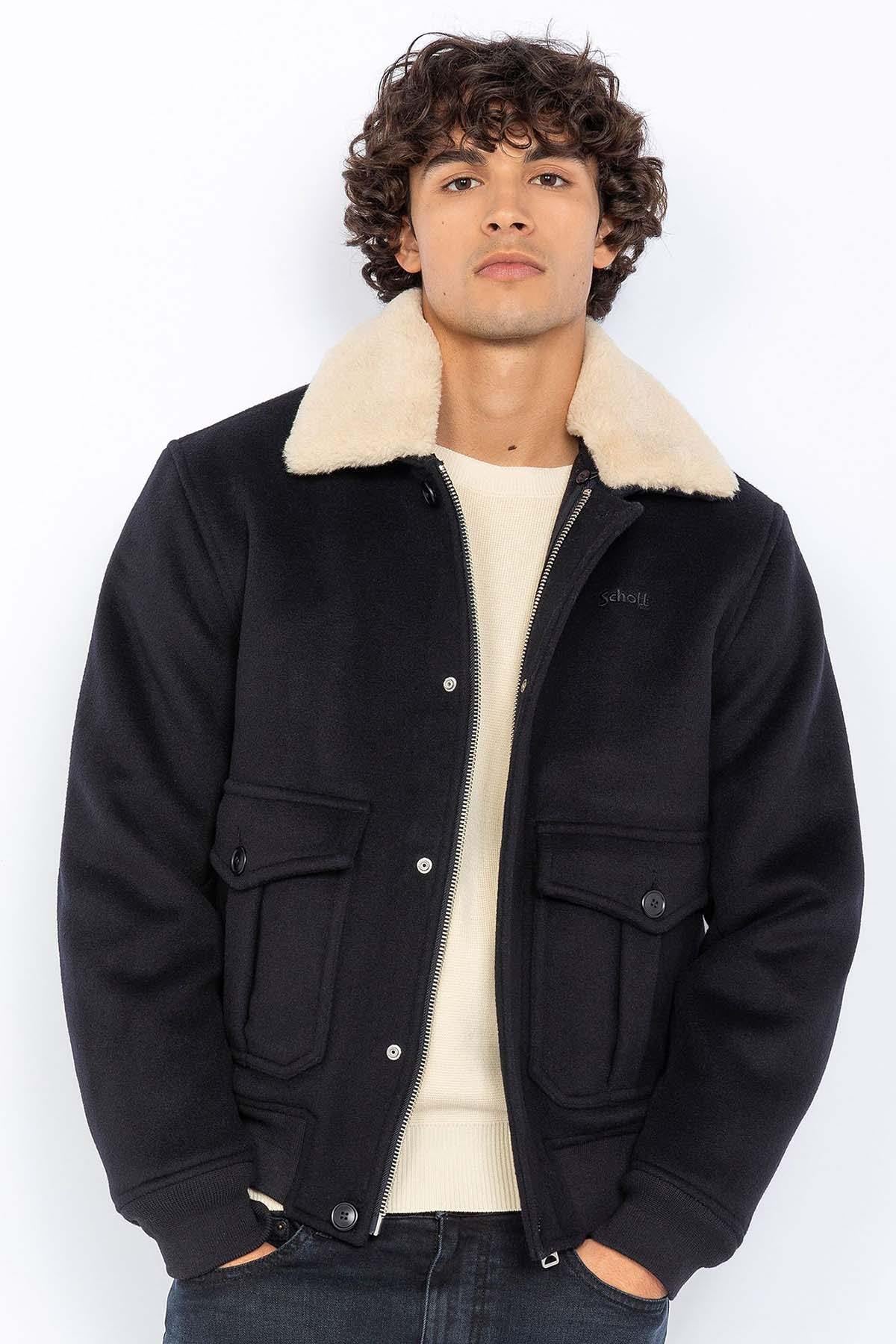 Navy wool bomber jacket - Image n°1