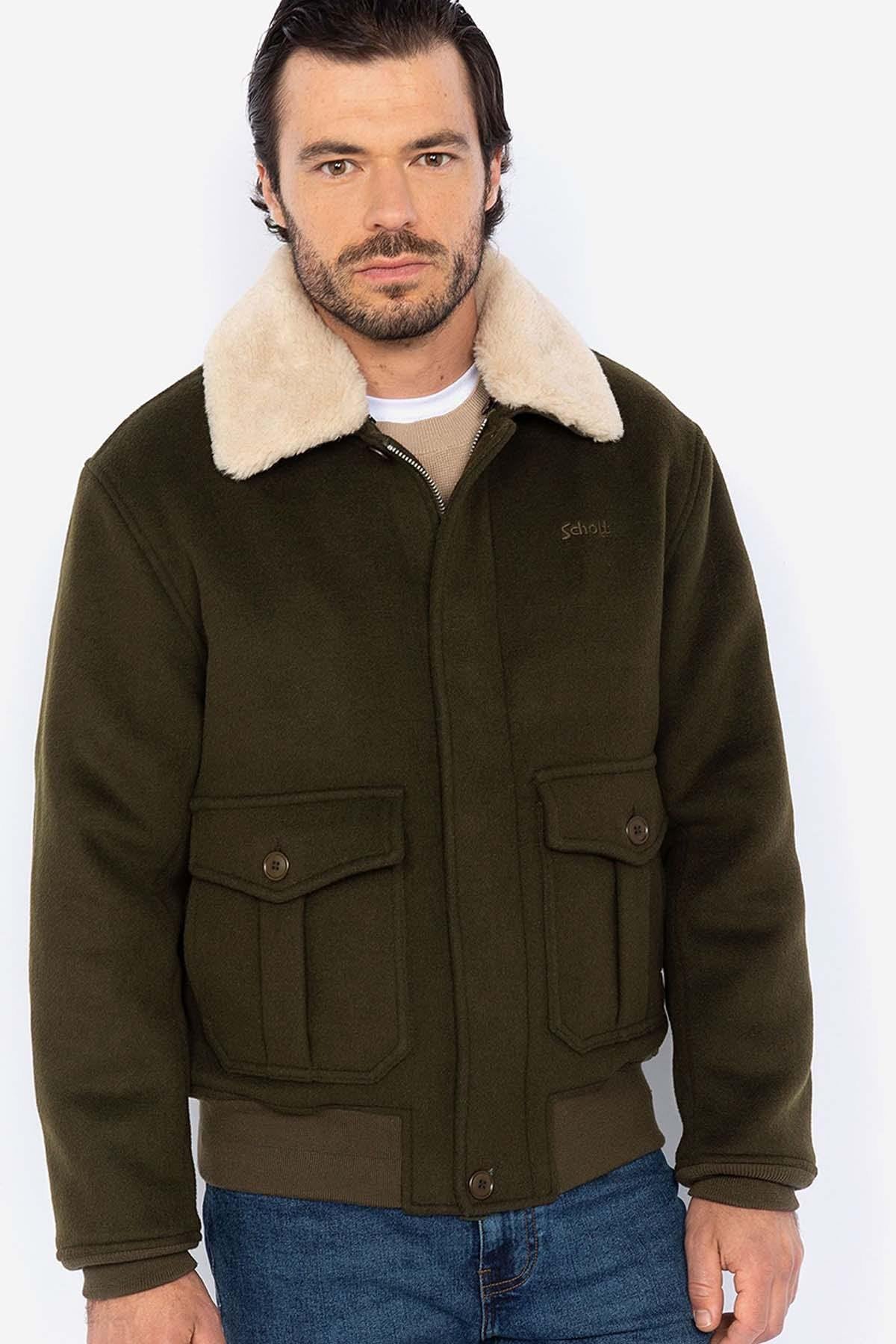 Khaki wool bomber jacket - Image n°1