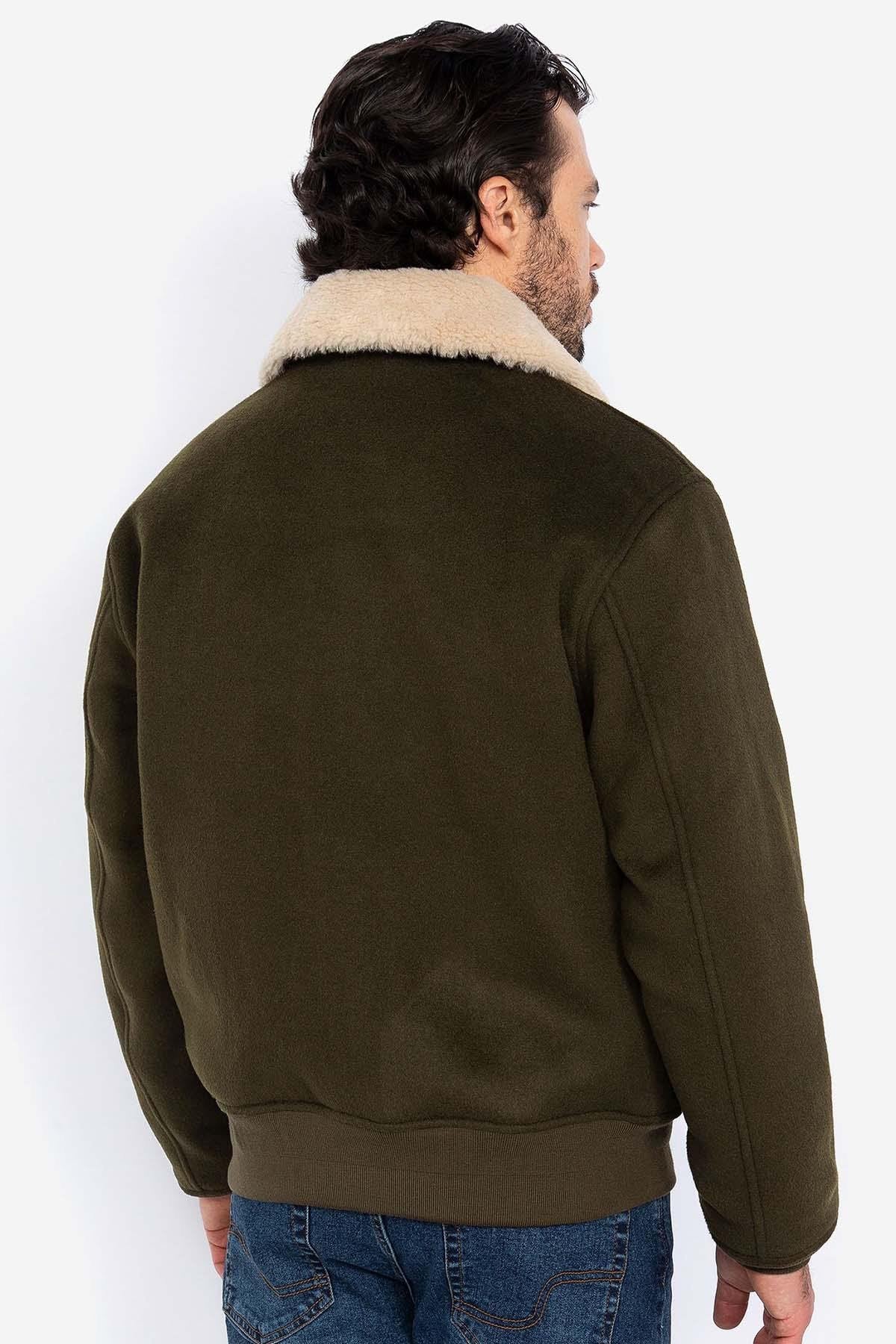 Khaki wool bomber jacket - Image n°2