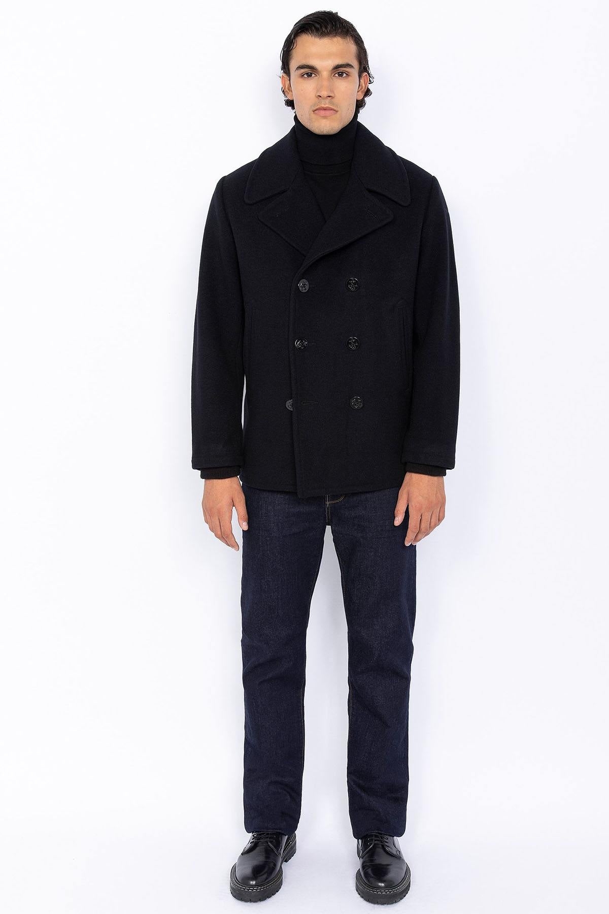 Dark navy wool pea coat for men - Image n°4