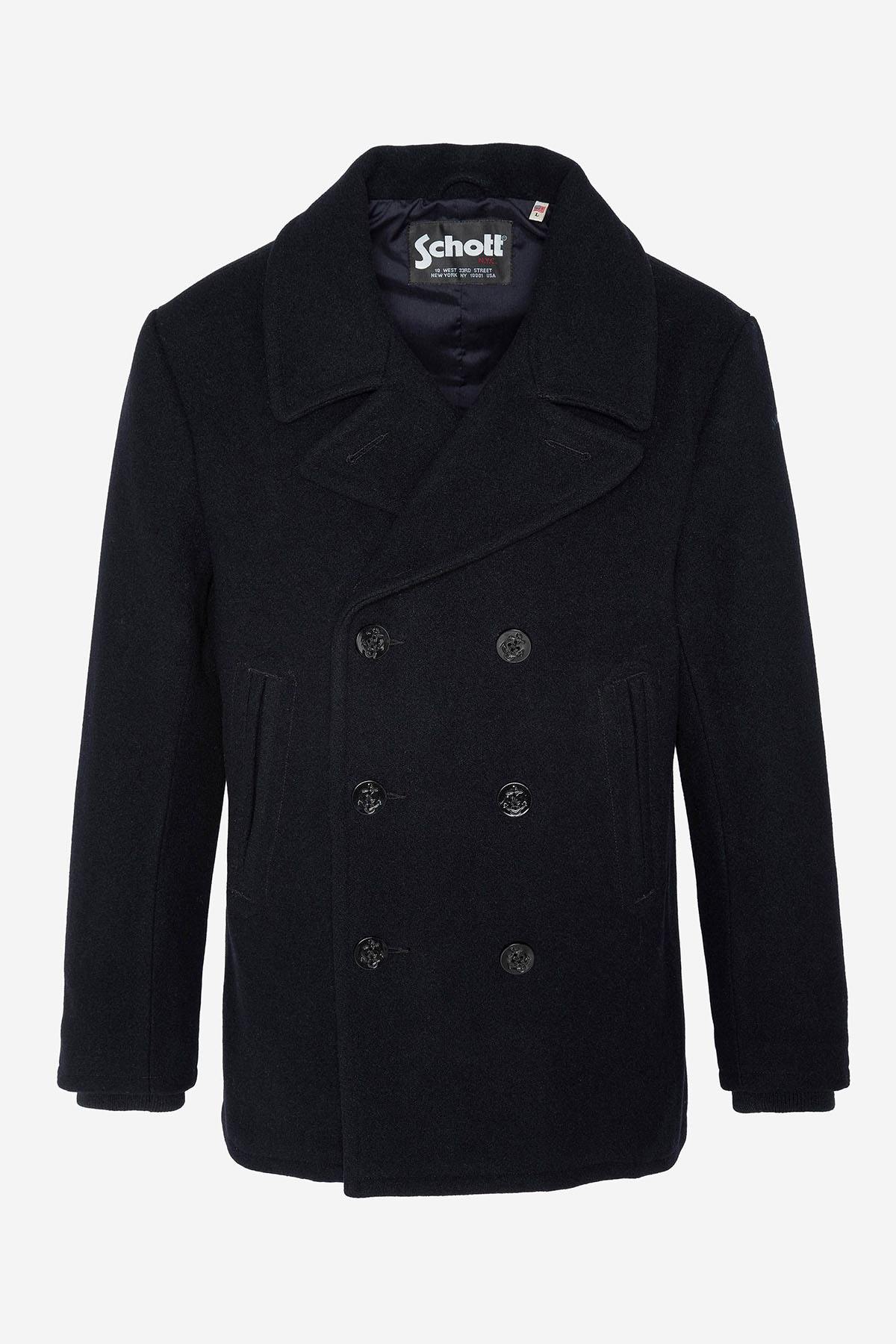 Dark navy wool pea coat for men - Image n°5