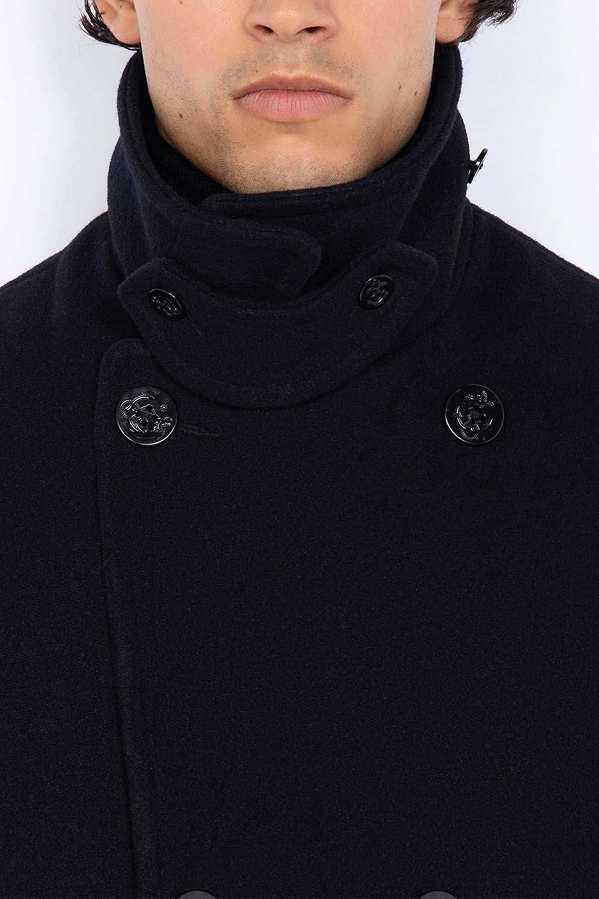 Dark navy wool pea coat for men - Image n°3