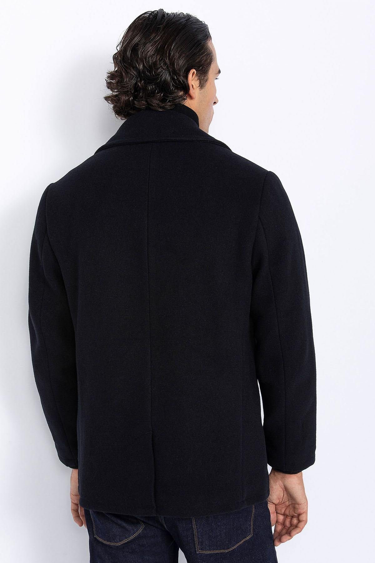 Dark navy wool pea coat for men - Image n°2