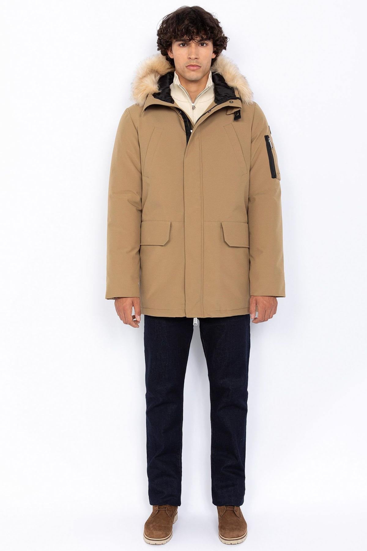 Dark beige snorkel parka with removable fur hood - Image n°4