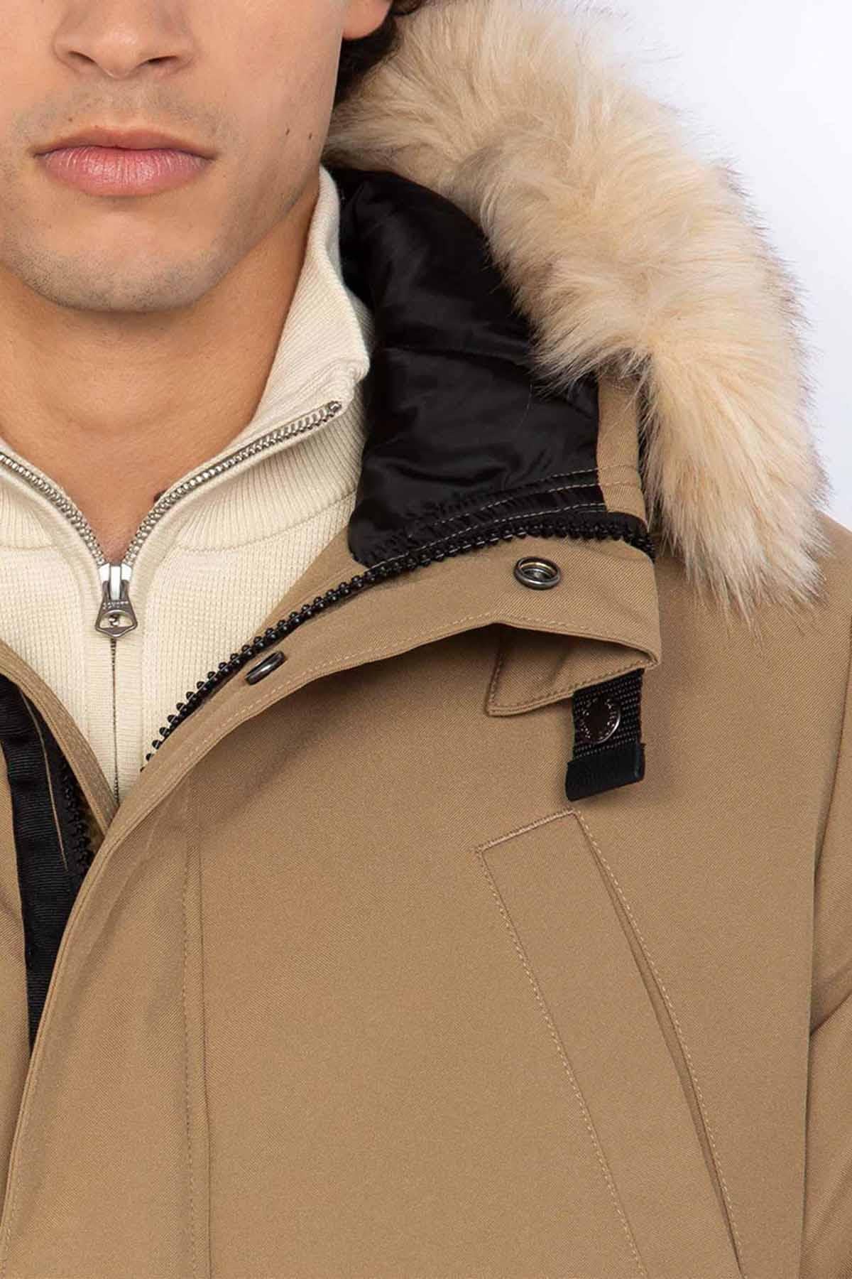 Dark beige snorkel parka with removable fur hood - Image n°3