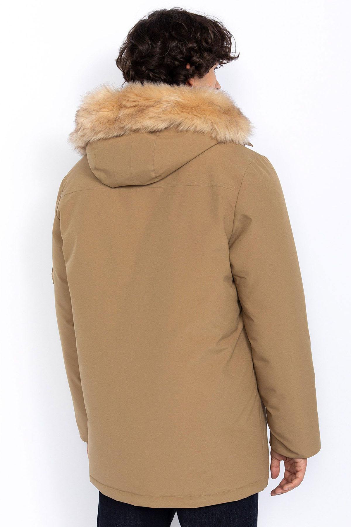 Dark beige snorkel parka with removable fur hood - Image n°2