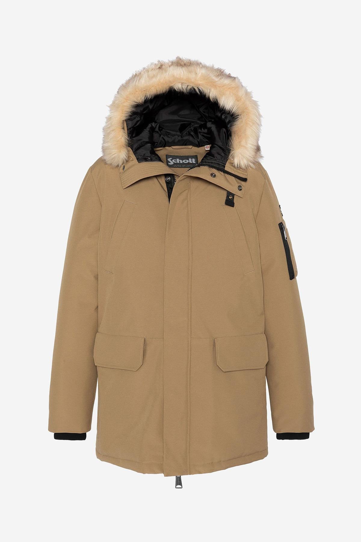 Dark beige snorkel parka with removable fur hood - Image n°5