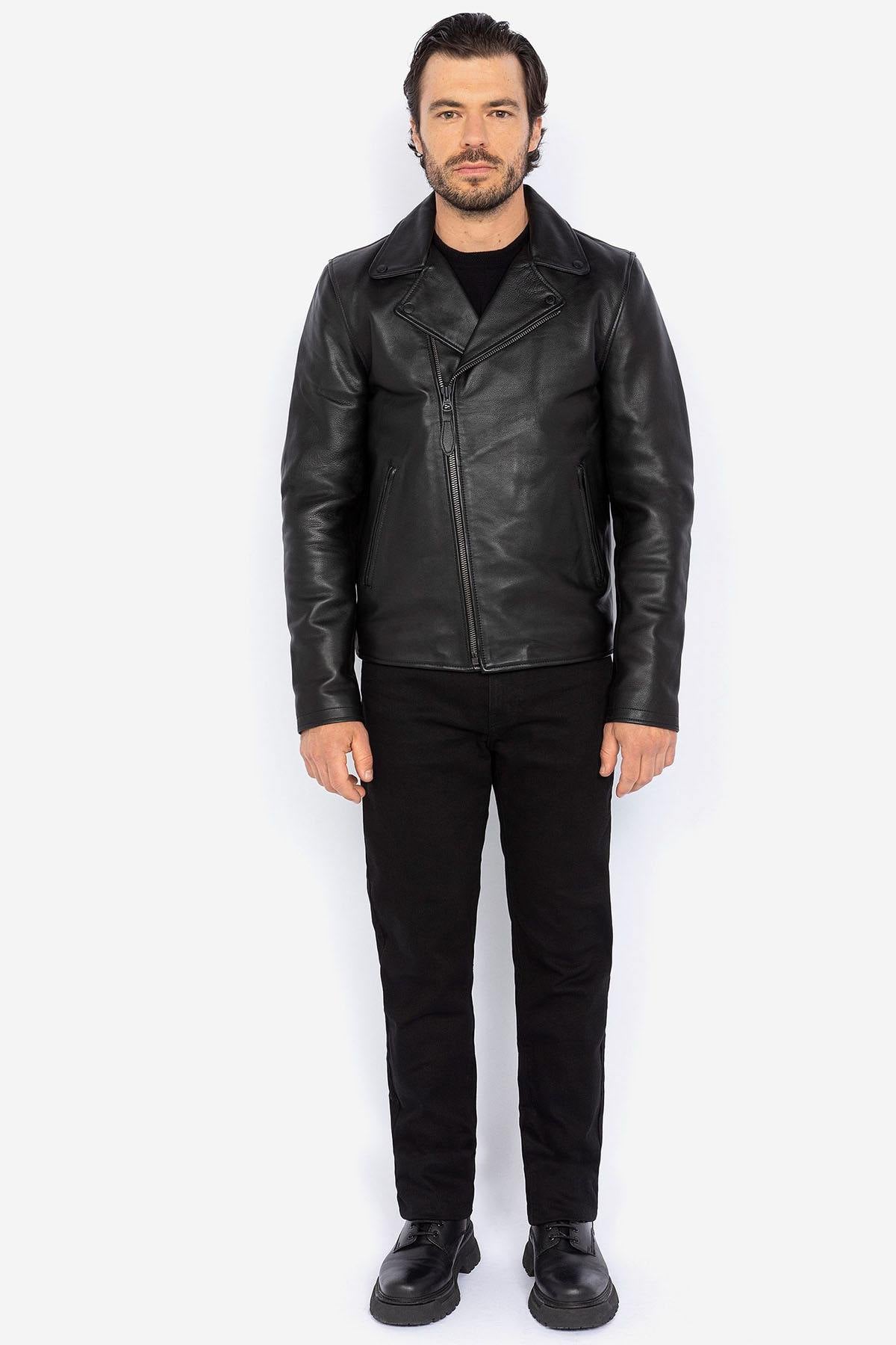 Men's sleek black leather perfecto - Image n°4