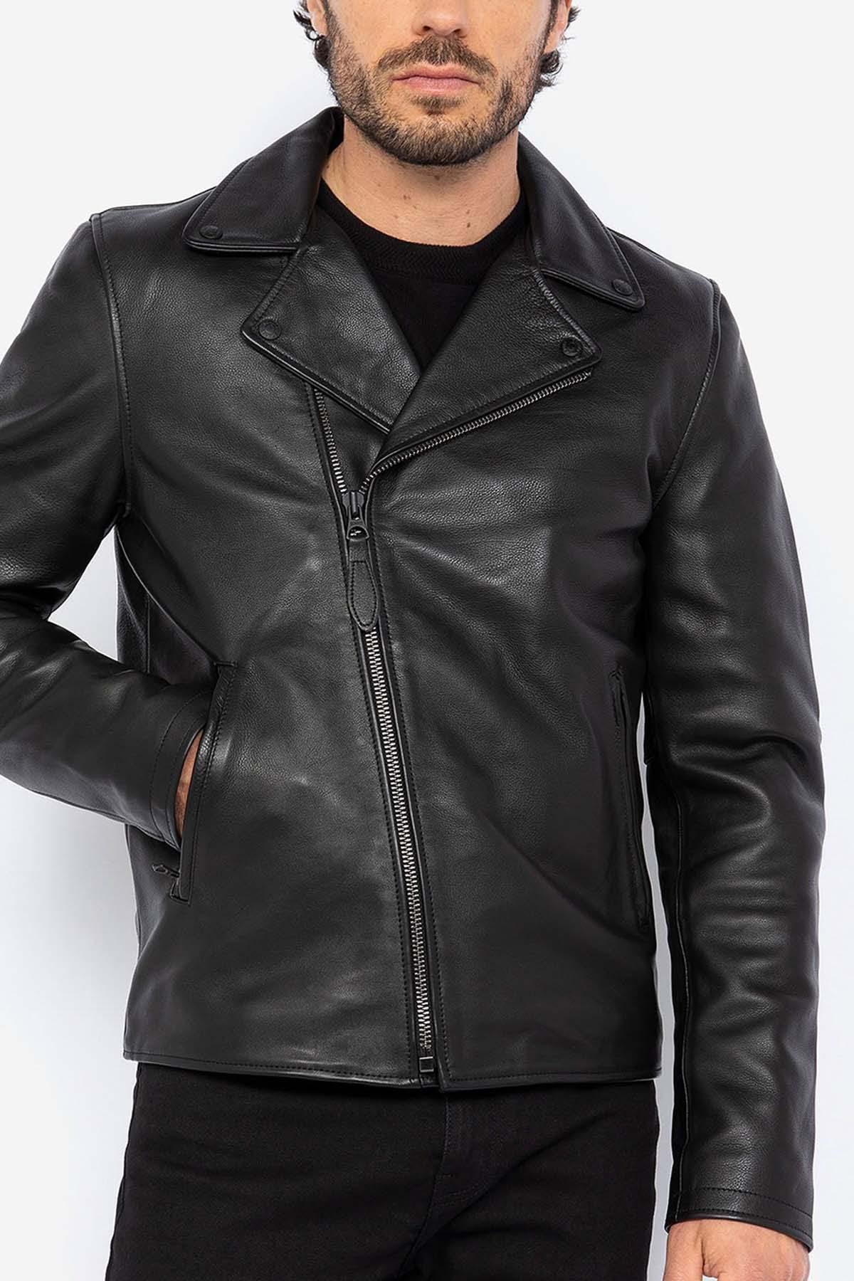 Men's sleek black leather perfecto - Image n°1