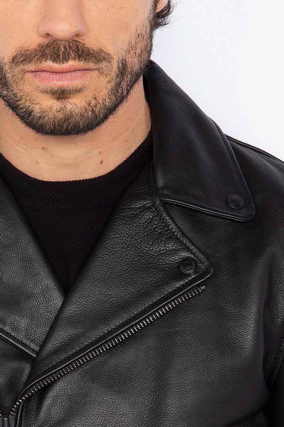 Men's sleek black leather perfecto - Image n°3