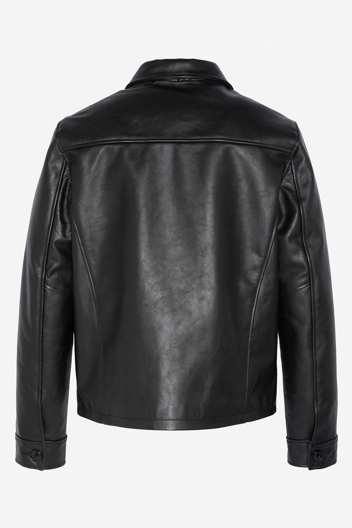 Men's black leather jacket with shirt collar - Image n°7