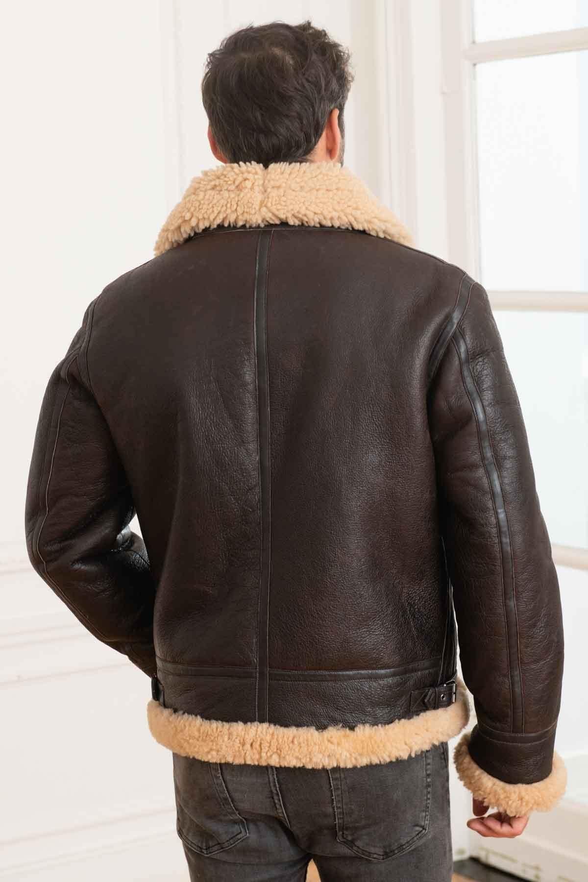 Men's brown leather bomber jacket - Image n°3