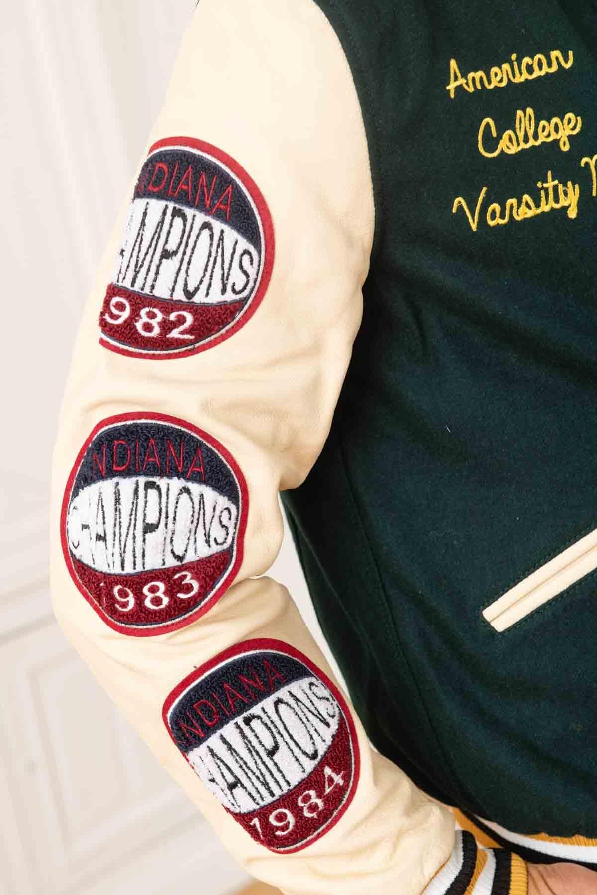 Green and beige American varsity jacket - Image n°6