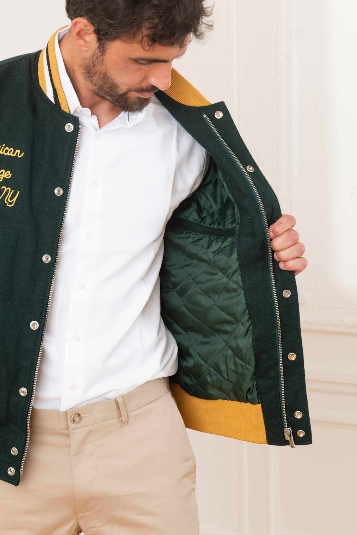 Green and beige American varsity jacket - Image n°4