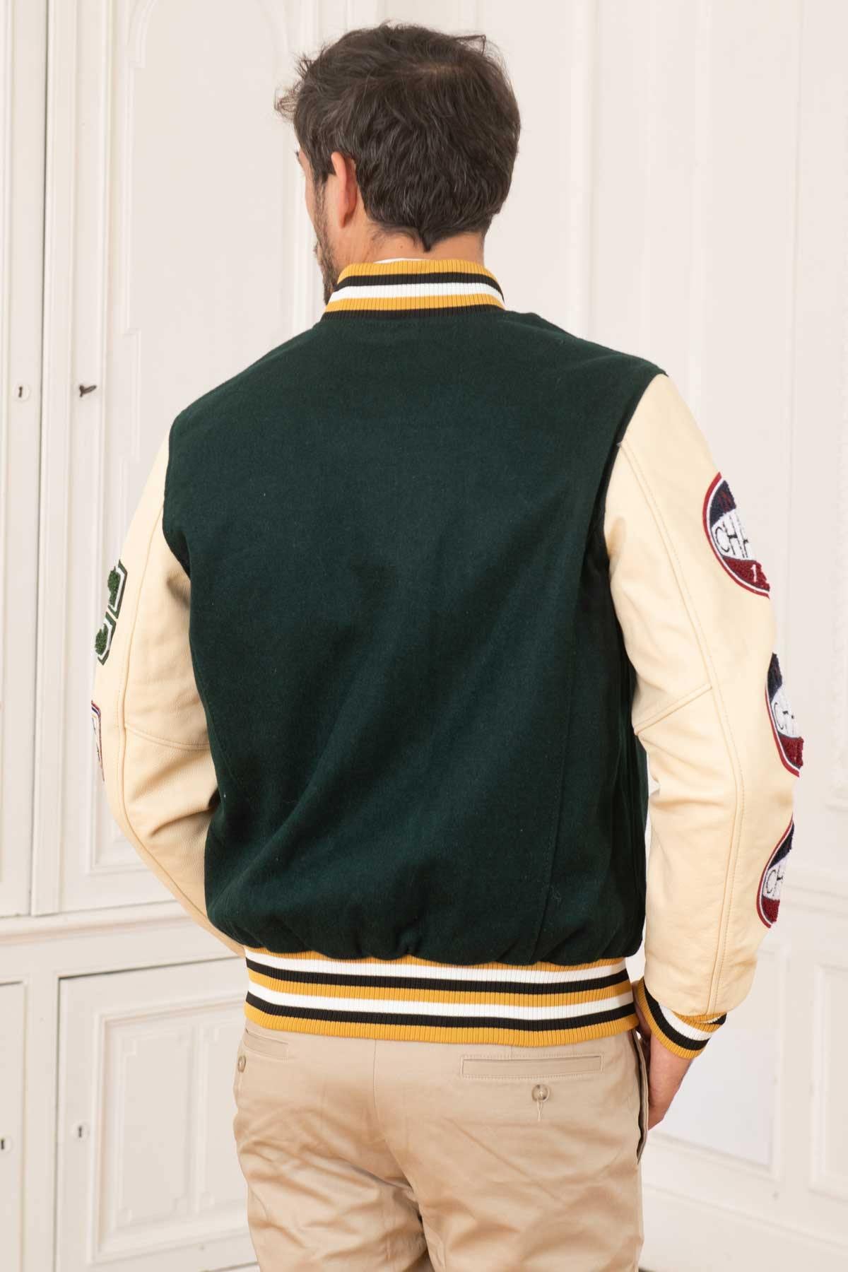 Green and beige American varsity jacket - Image n°5