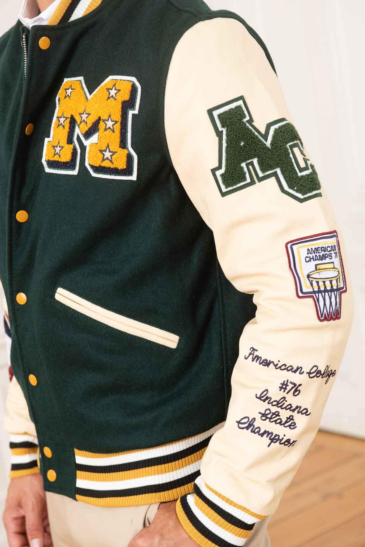 Green and beige American varsity jacket - Image n°7