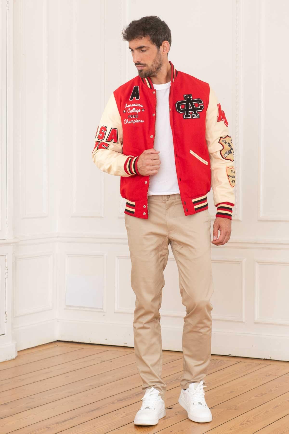 Red and beige US teddy jacket - Image n°2