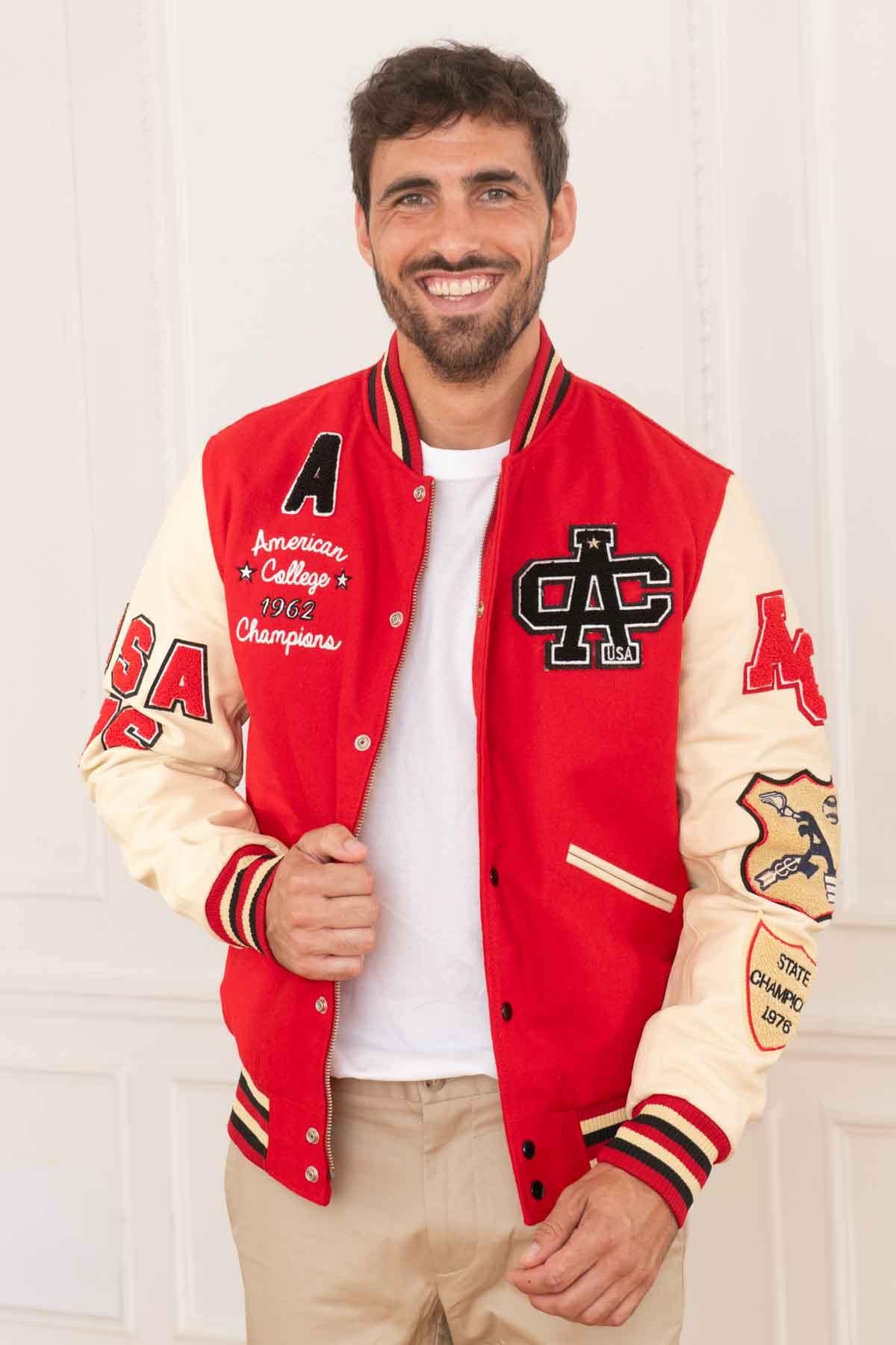 Red and beige US teddy jacket - Image n°3