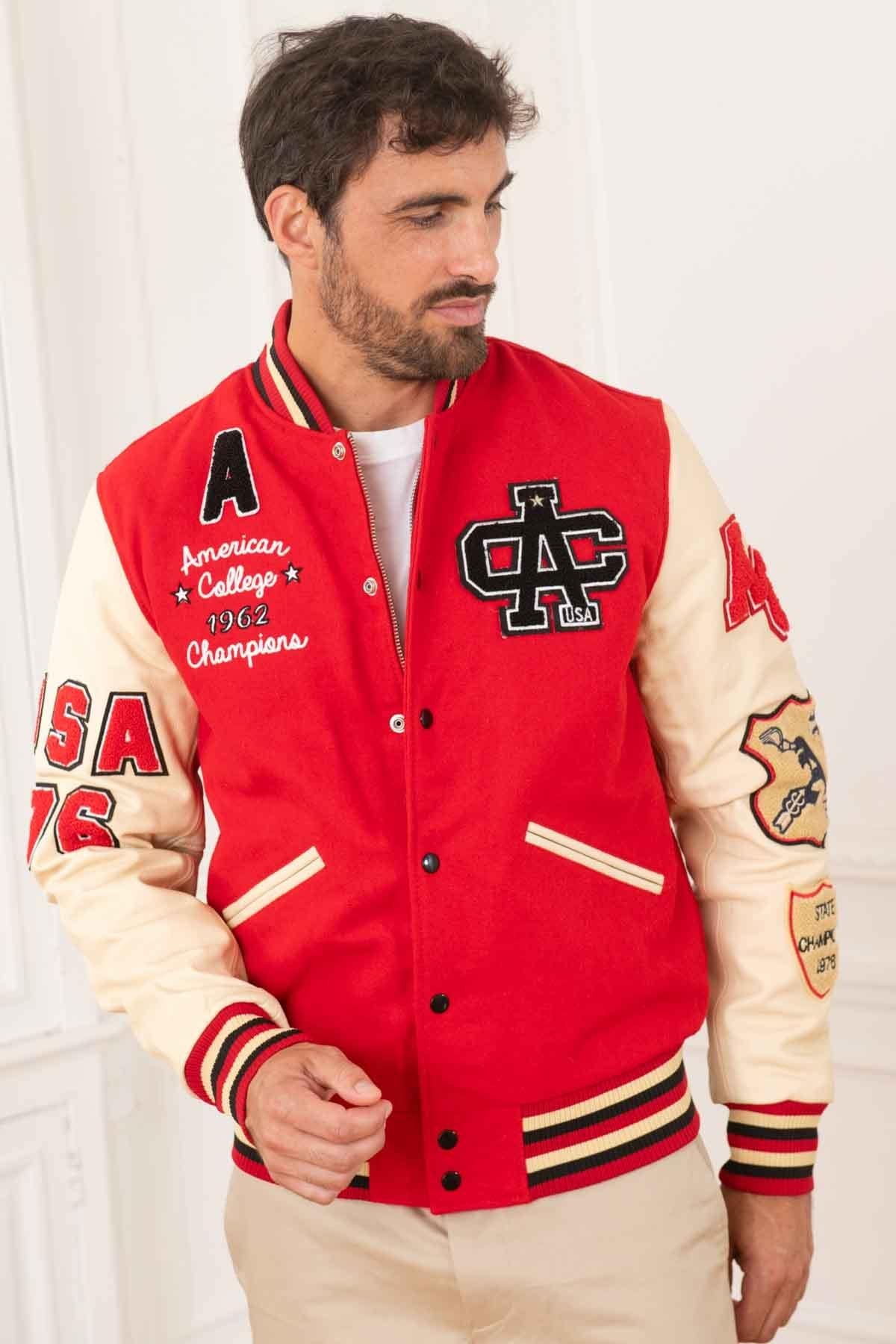 Red and beige US teddy jacket - Image n°1