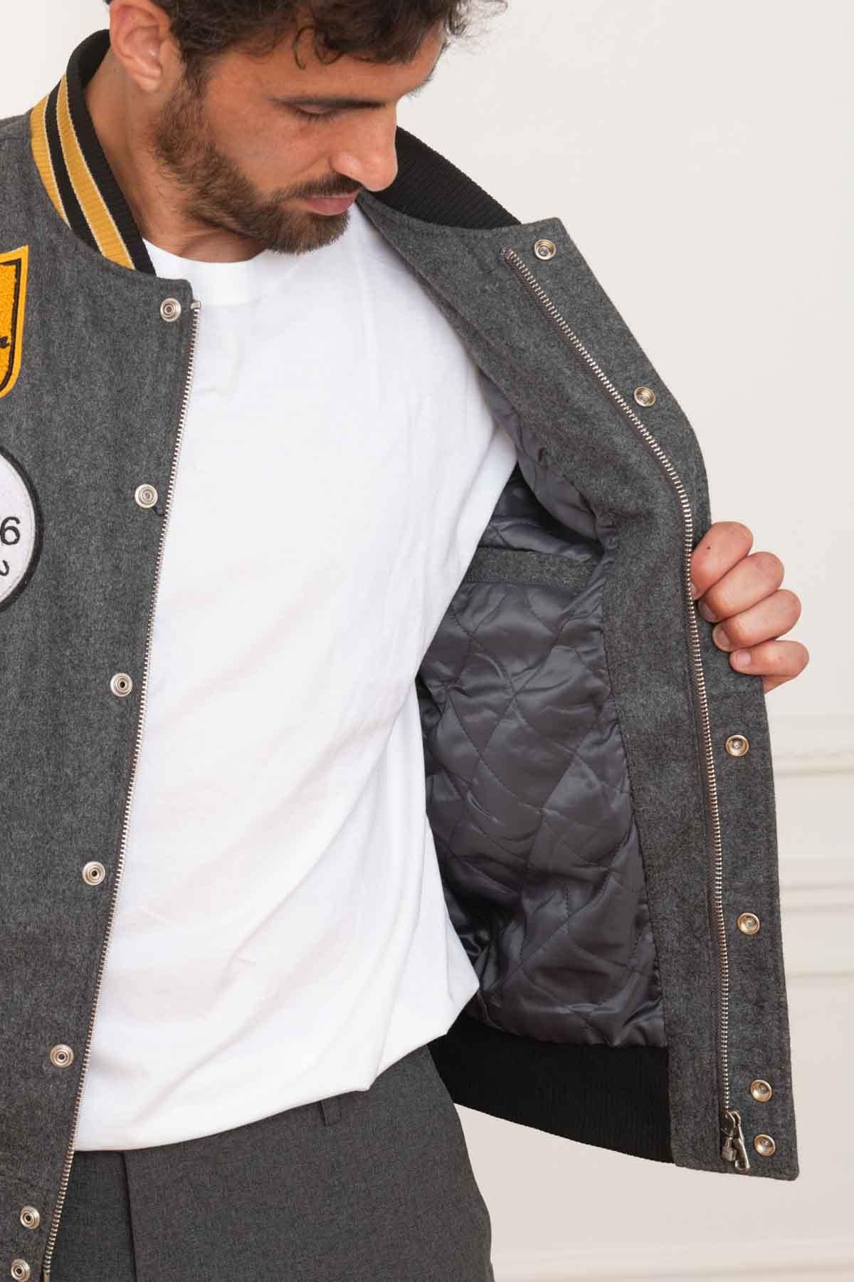 Varsity teddy in heather gray leather - Image n°4