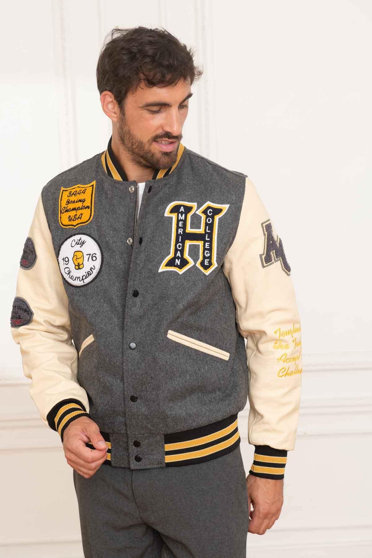 Varsity teddy in heather gray leather - Image n°3