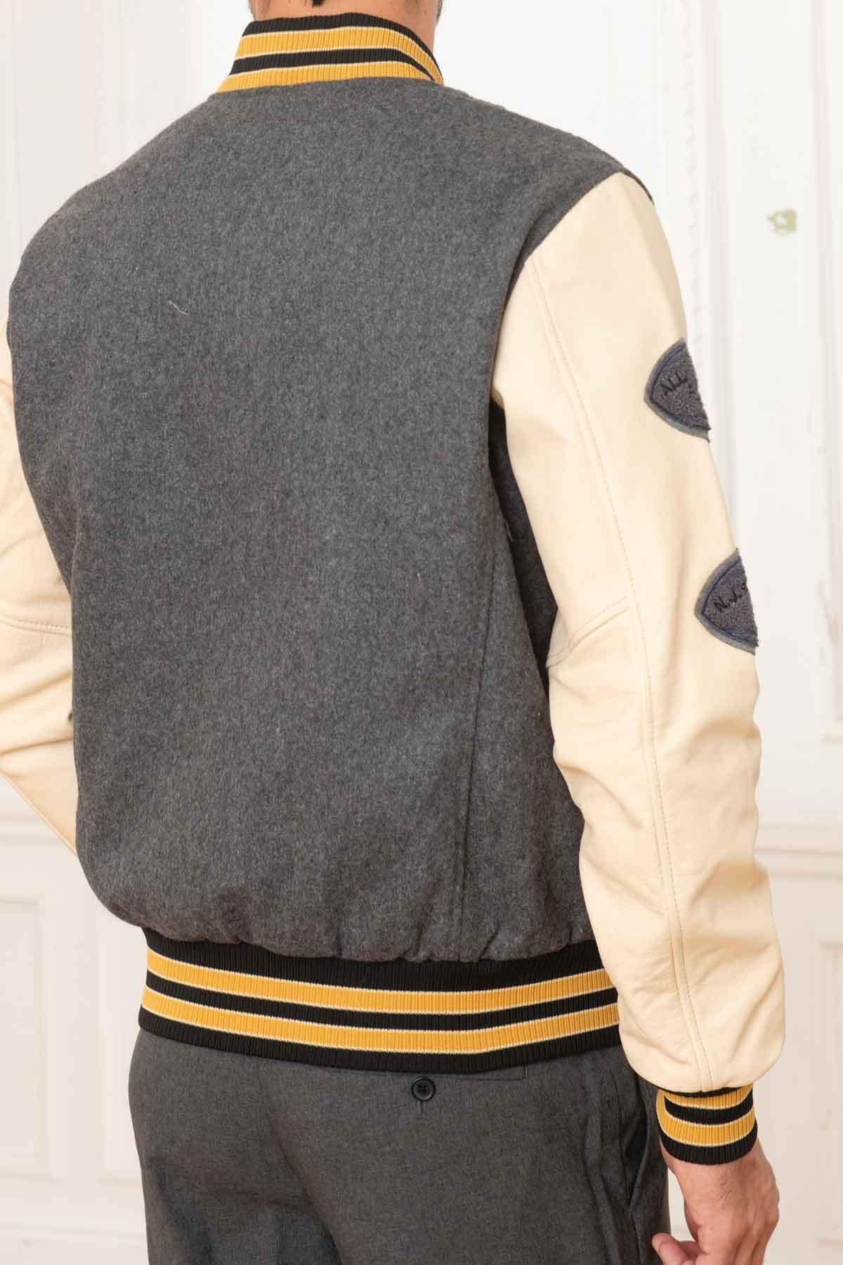 Varsity teddy in heather gray leather - Image n°5