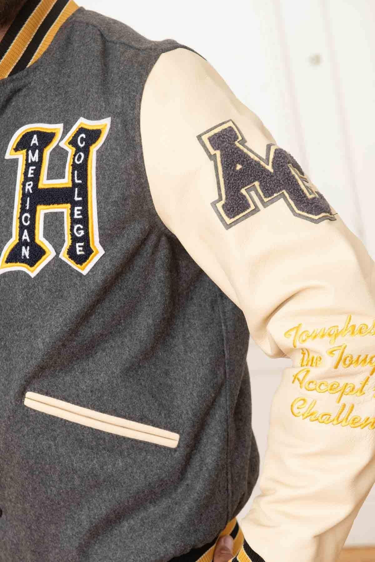 Varsity teddy in heather gray leather - Image n°7