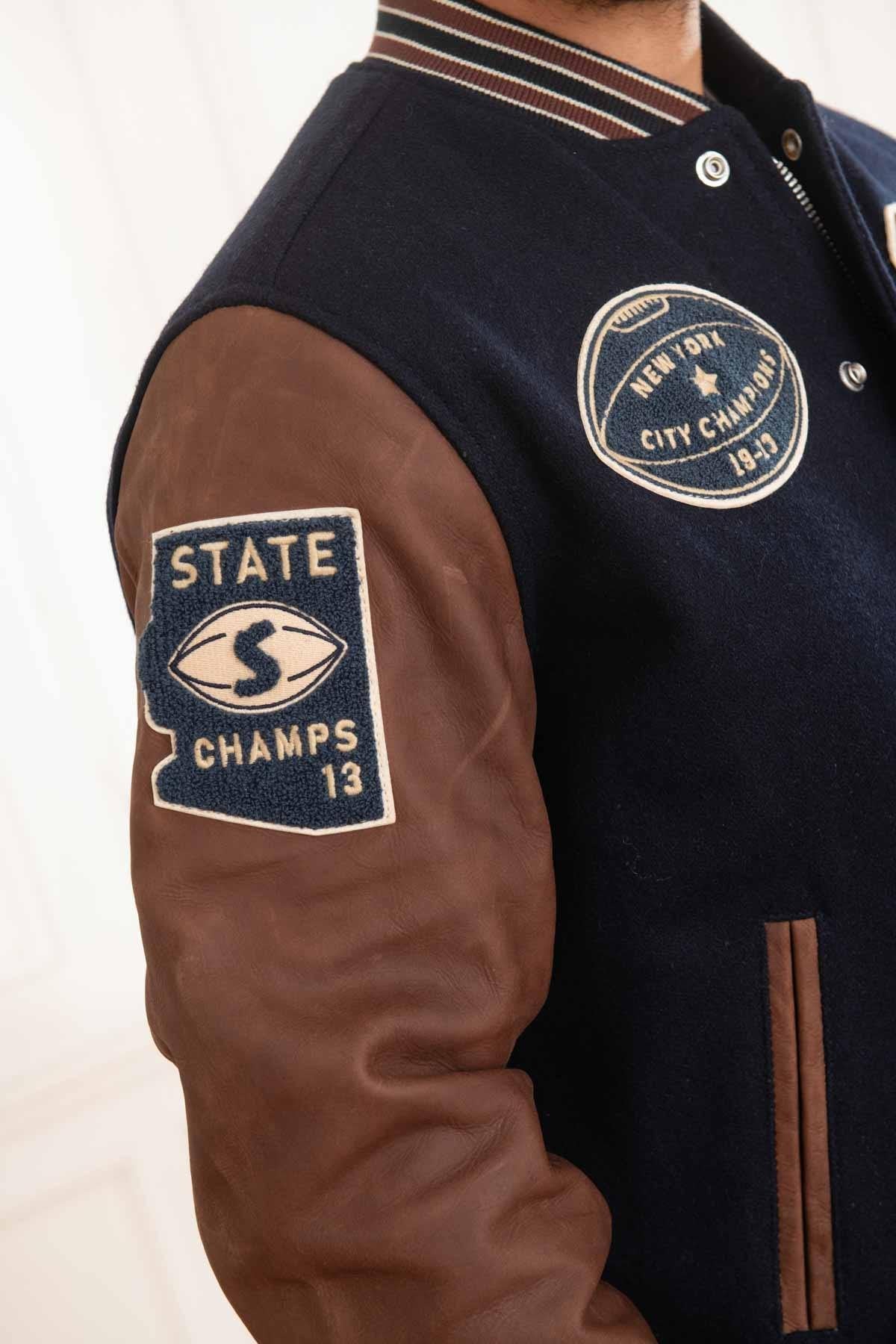 US varsity teddy in leather and wool - Image n°5