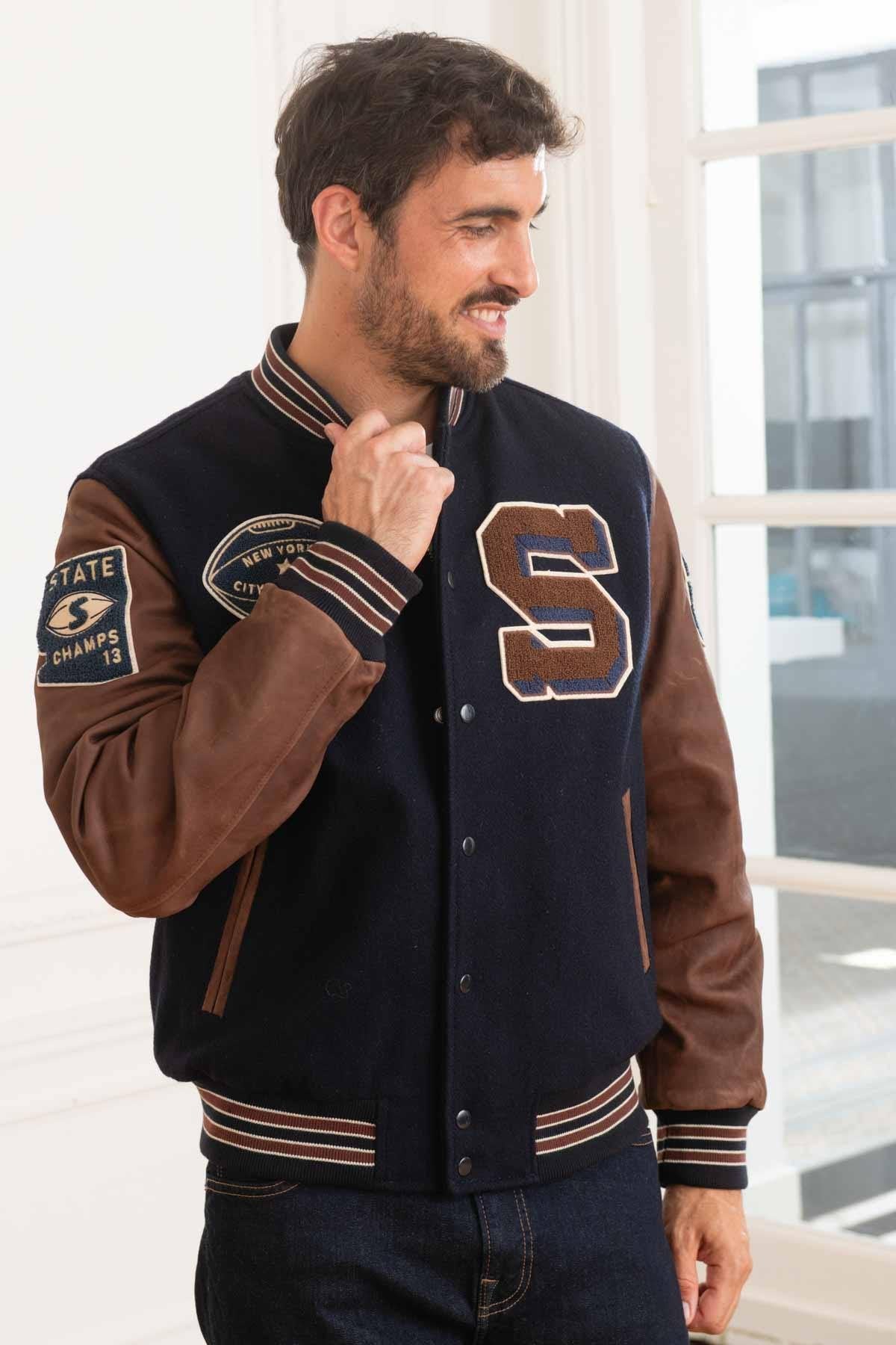 US varsity teddy in leather and wool - Image n°2