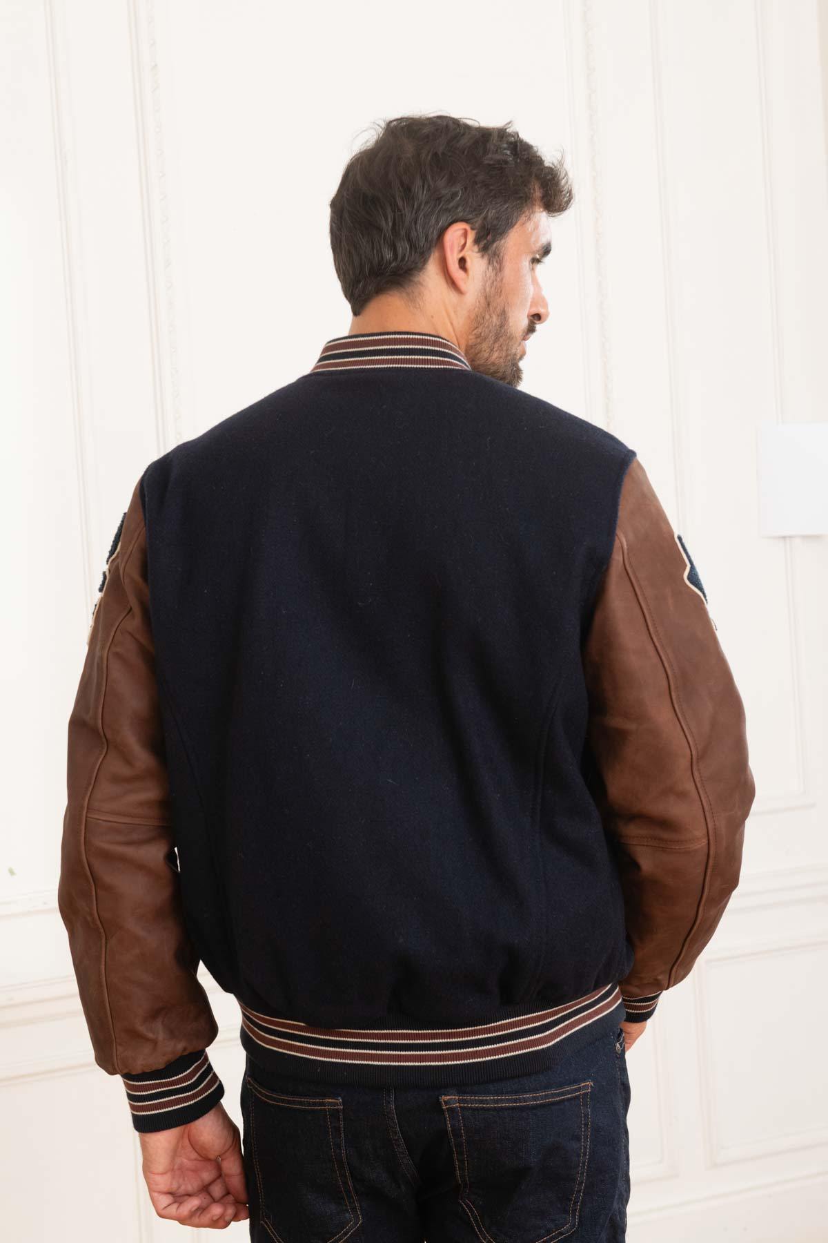 US varsity teddy in leather and wool - Image n°3