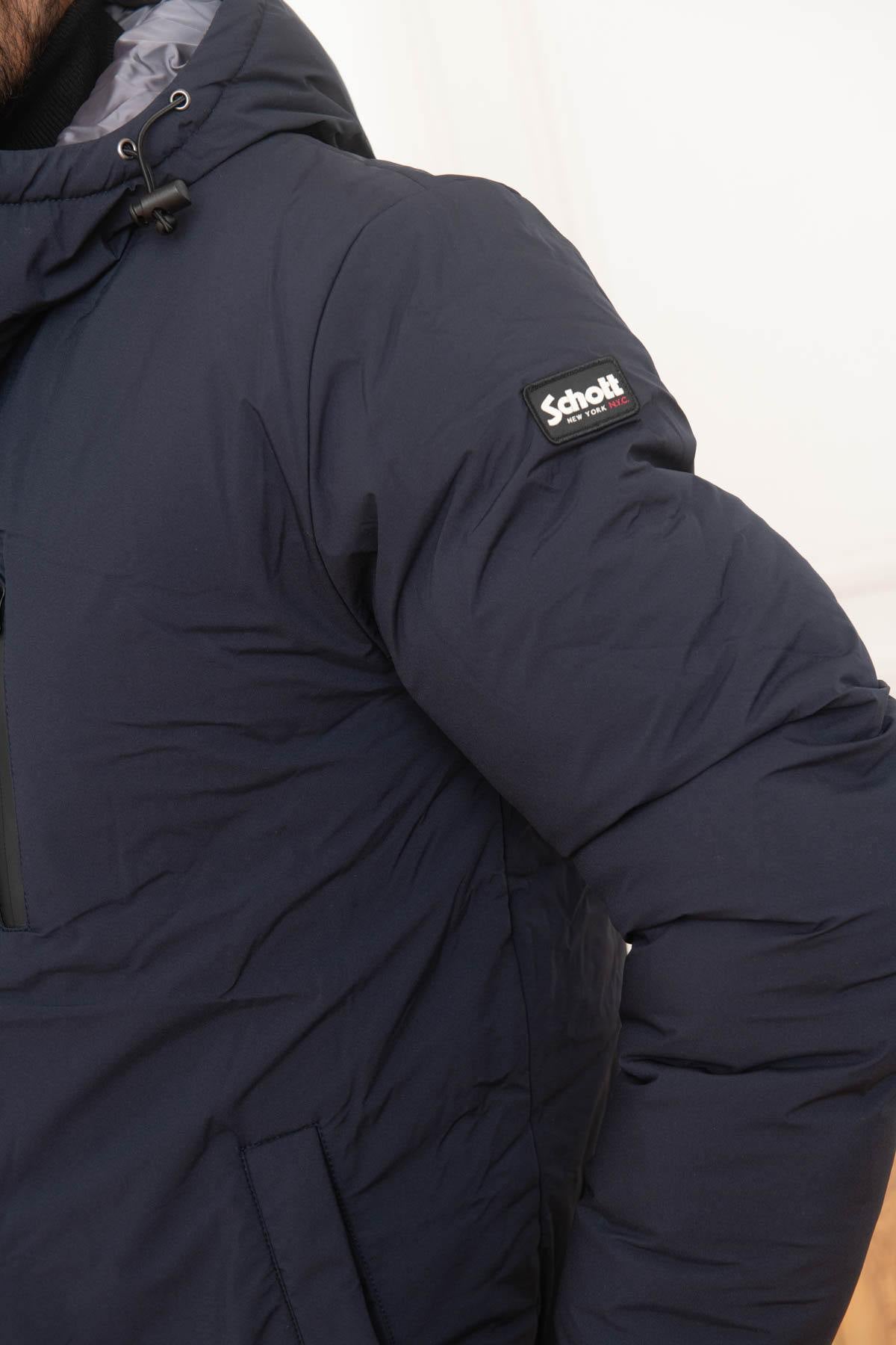 Textile parka with navy blue hood for men - Image n°7